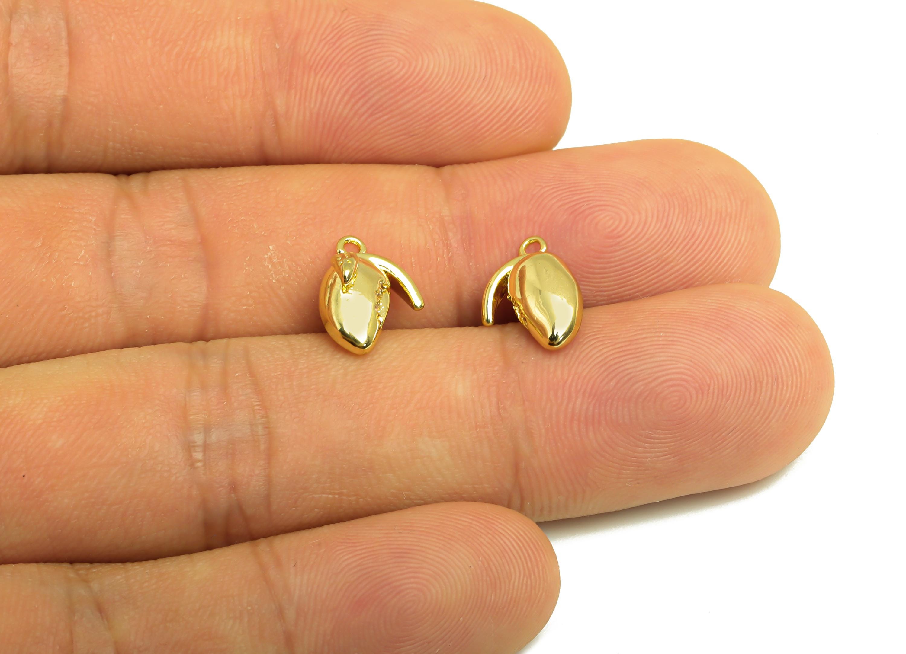 Brass CZ Mango Earring Charm - Brass Mango Figure Charm - Cubic Zircon Pendant - Fruit Pendant - 18K Real Gold Plating - 11x8x4mm - RGP8141 - DOMEDBAZAAR