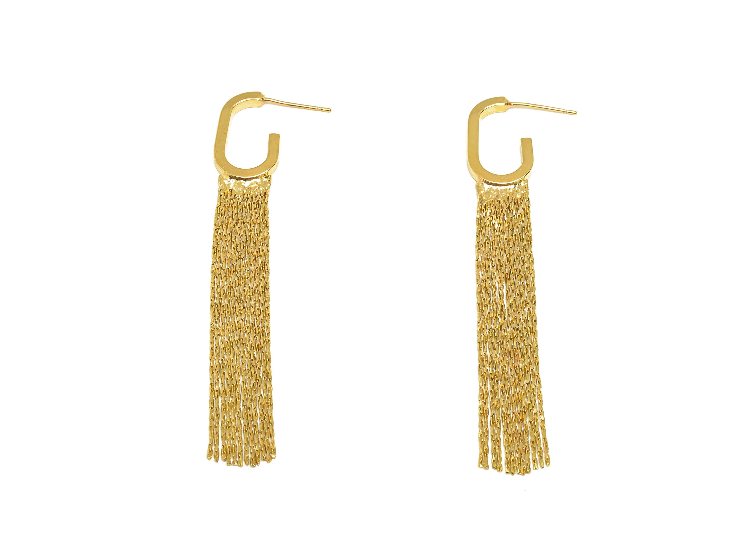 Brass Tassel Earring Stud - Open Rectangle Snake Chian Earring Post - Gold Snake Chian Tassel Earring - 18K Real Gold Plated - 73mm- RGP7700 - DOMEDBAZAAR