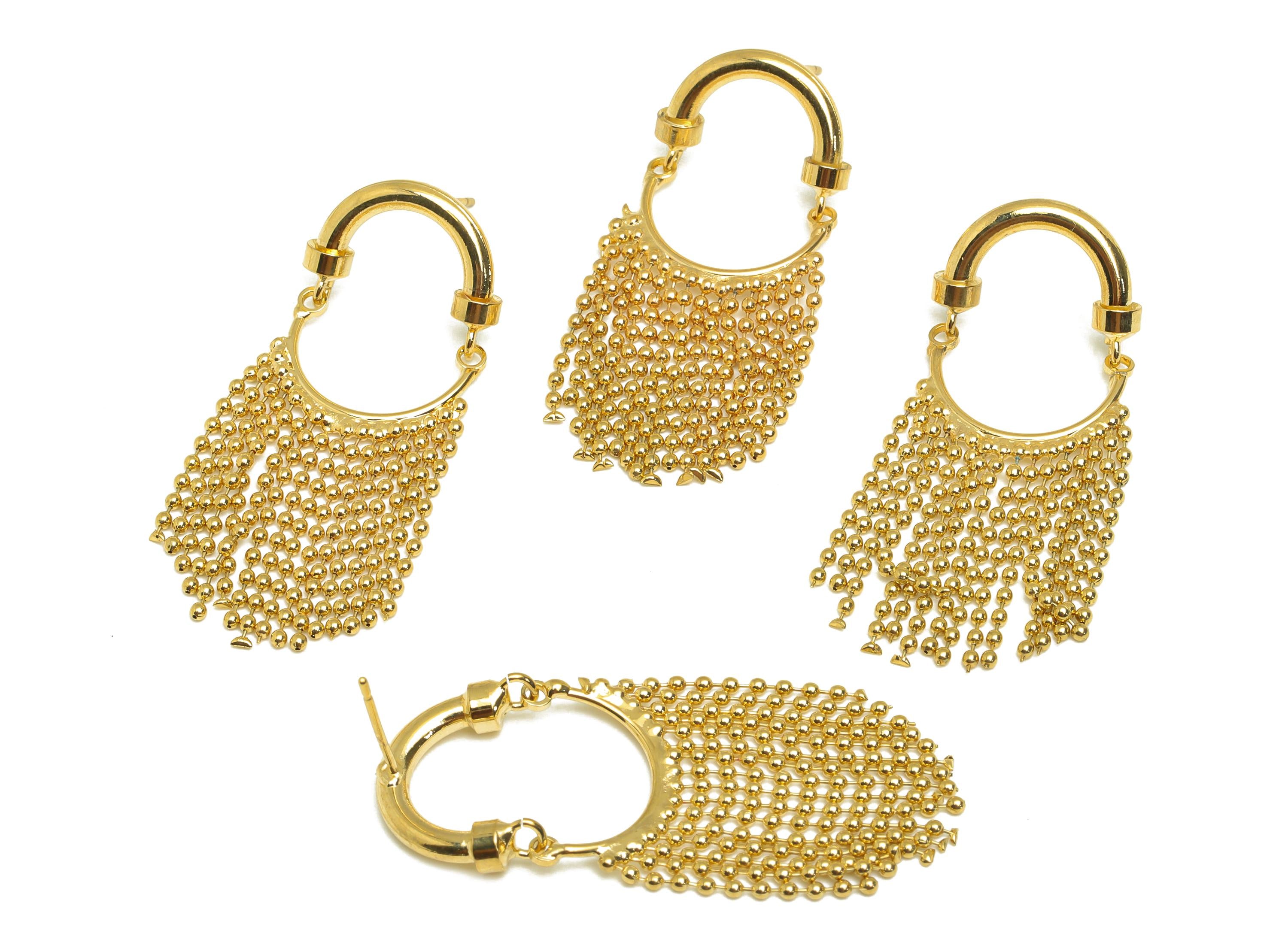 Brass Beads Chain Ear - Gold Semicircle Chain Tassel Earring Stud - Beads Chain Dangle Earring Post - 18K Real Gold Plating - 45mm - RGP7701 - DOMEDBAZAAR