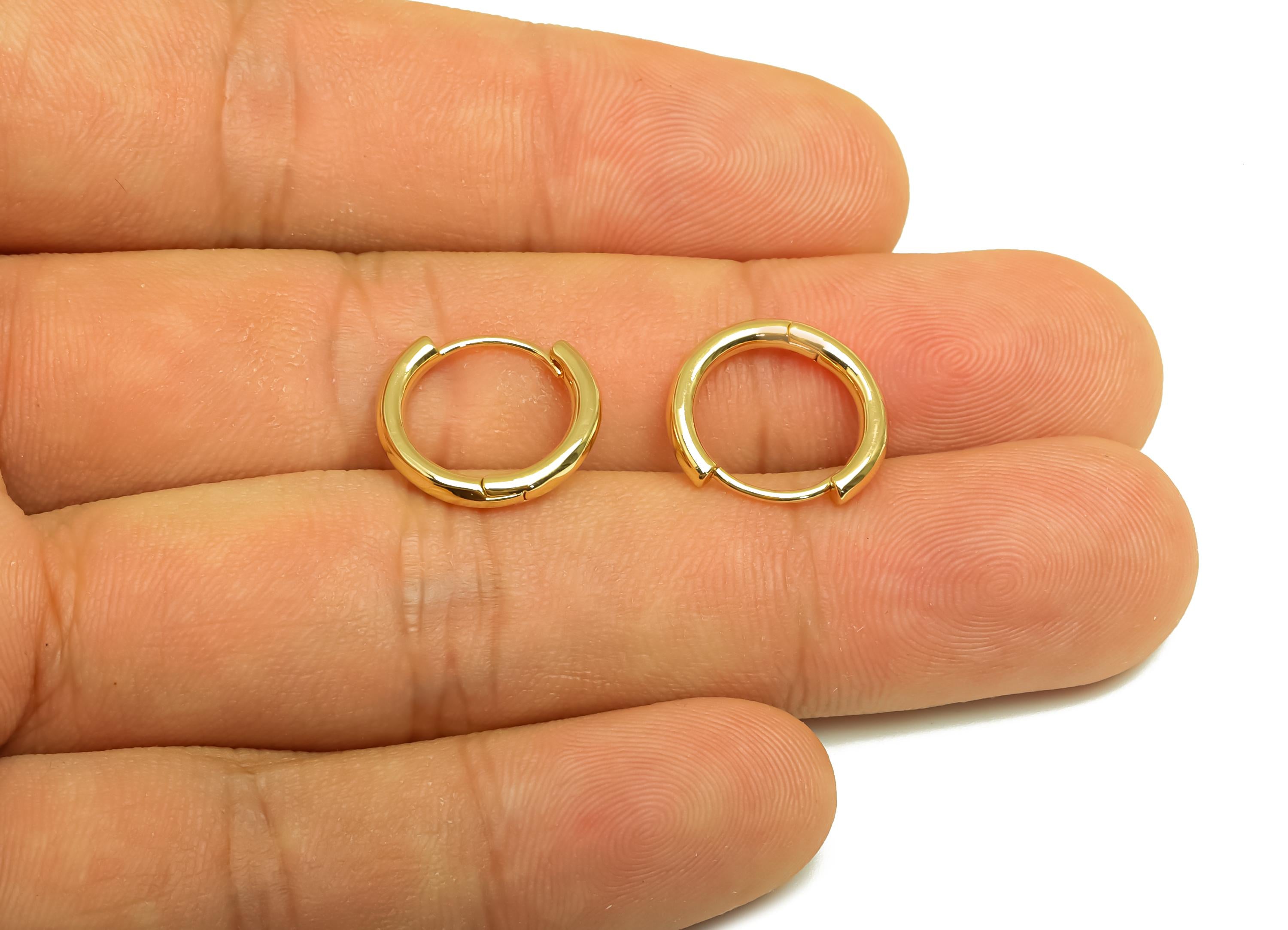 Brass Round Hoop Earring - Brass Hoop Huggie Earring - Brass Hoop Clasp Earring - 18K Real Gold Plating - 14.77x13.57x2.04mm - RGP8148 - DOMEDBAZAAR