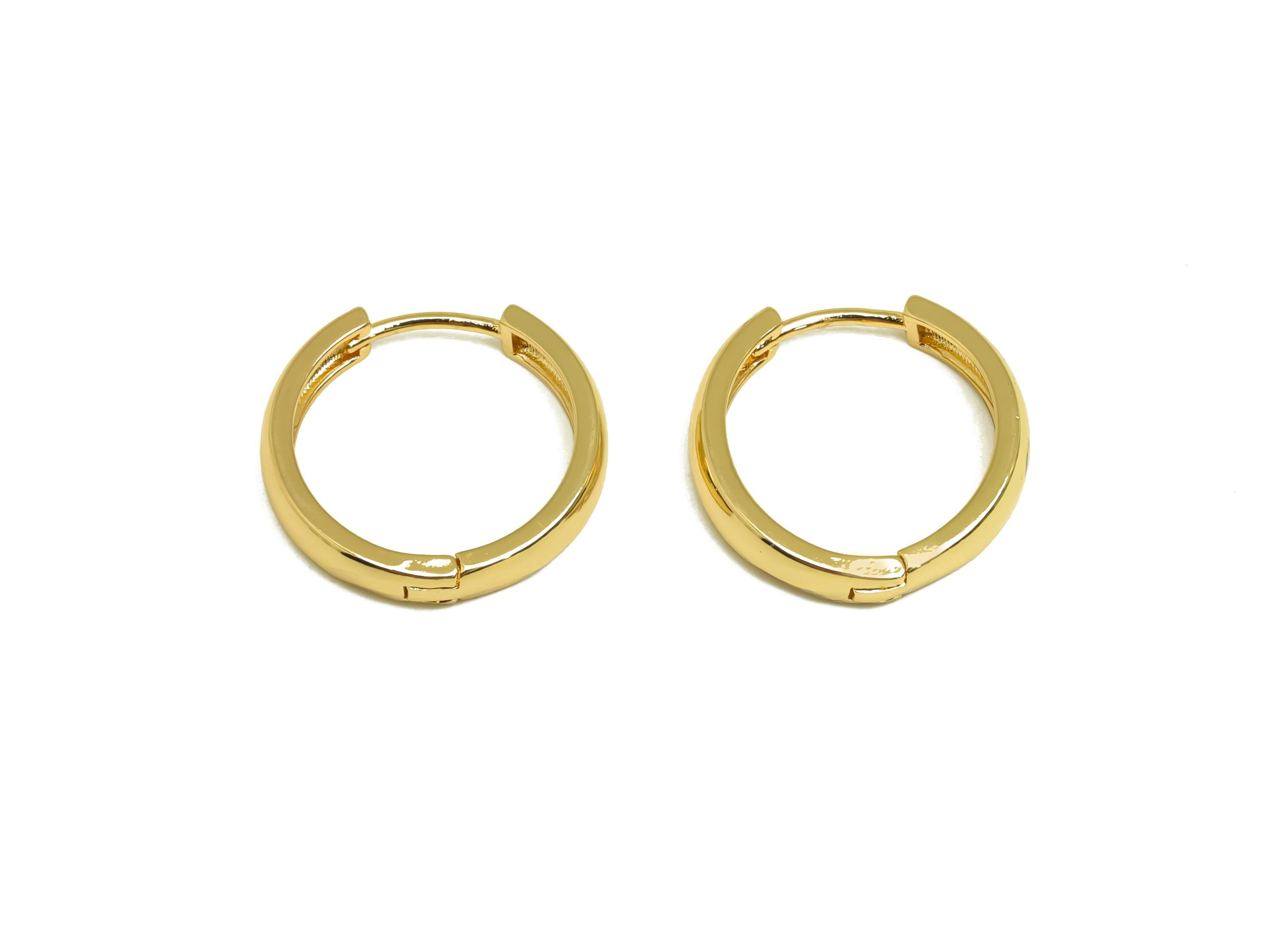 Brass Round Hoop Earring - Brass Hoop Huggie Earring - Brass Hoop Clasp Earring - 18K Real Gold Plating - 20.5x19.52x3.87mm - RGP8158 - DOMEDBAZAAR