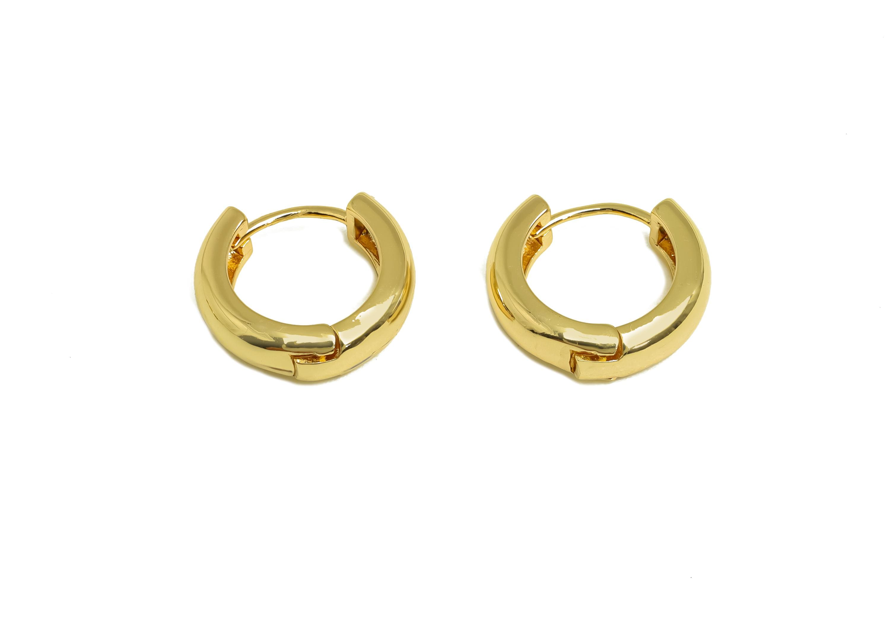 Brass Round Hoop Earring - Brass Hoop Huggie Earring - Thick Hoop Clasp Earring - 18K Real Gold Plating - 14x12.8x4.84mm - RGP8164 - DOMEDBAZAAR