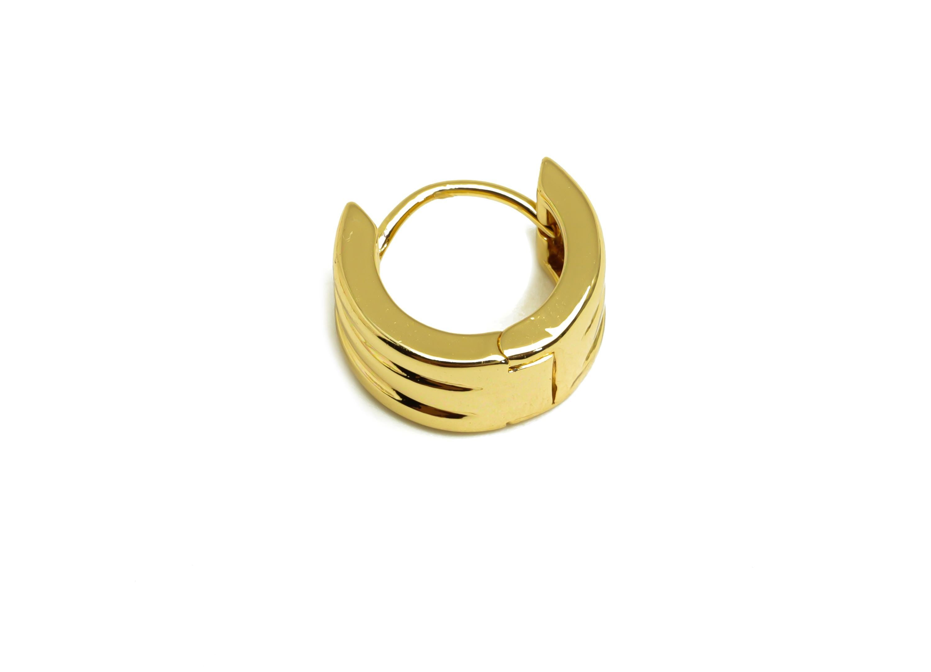 Brass Hoop Earring - Brass Hoop Huggie Earring - Textured Wide Hoop Clasp Earring - 18K Real Gold Plating - 14x12.63x6.94mm - RGP8140 - DOMEDBAZAAR