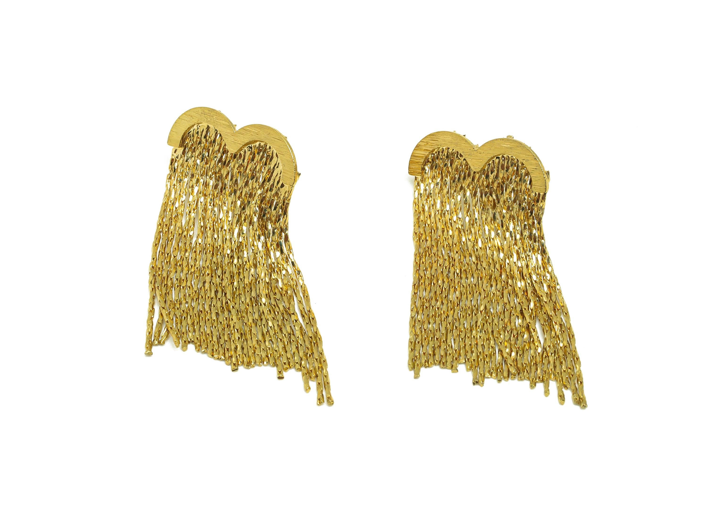 Brass Wings Tassel Earring - Textured Heart Snake Chian Ear Post - Gold Wing Chian Tassel Earring Stud - 18K Real Gold Plated- 36mm -RGP7708 - DOMEDBAZAAR