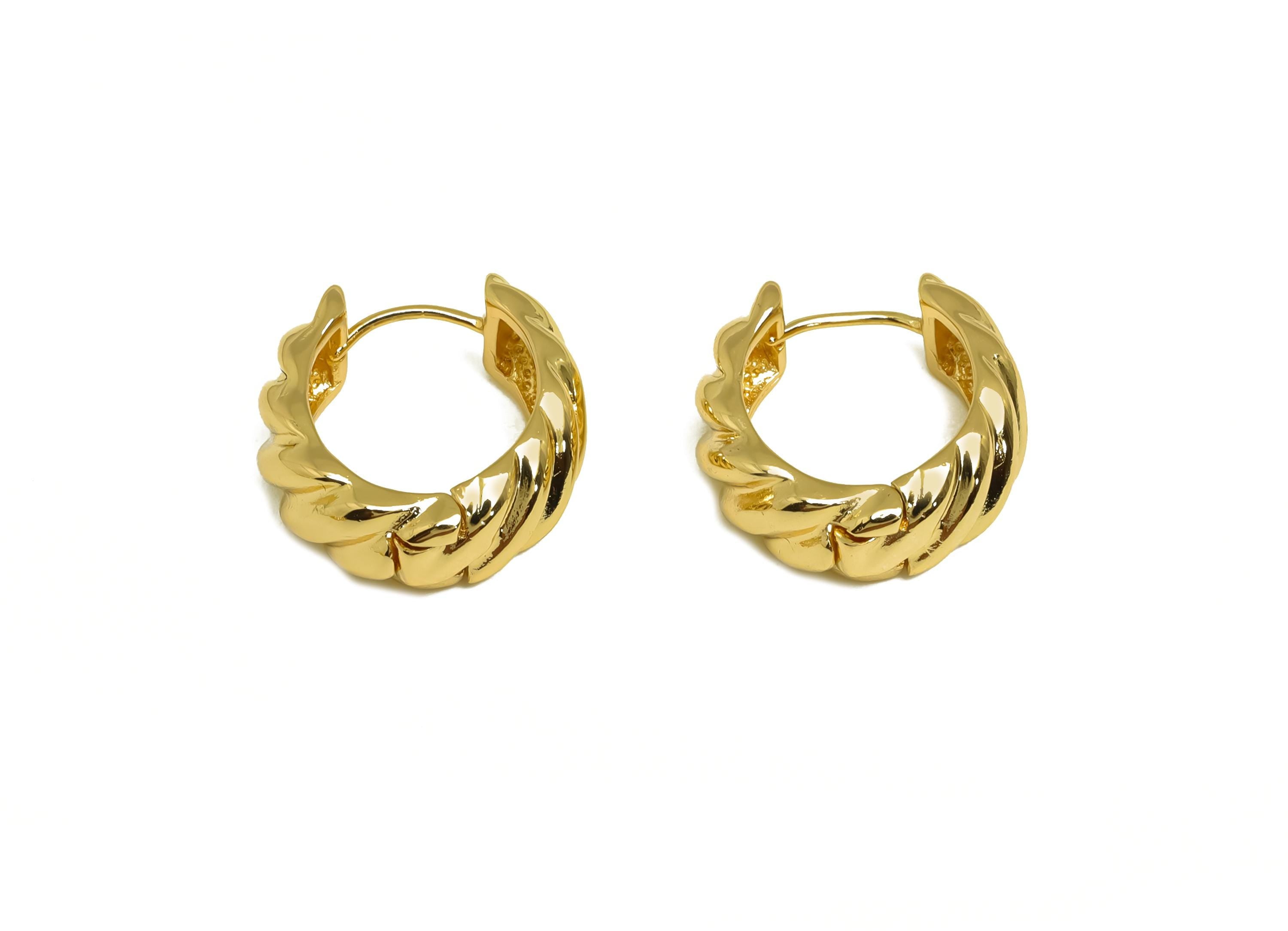 Brass Hoop Earring - Brass Hoop Huggie Earring - Textured Wide Hoop Clasp Earring - 18K Real Gold Plating - 15.8x14.68x6.58mm - RGP8165 - DOMEDBAZAAR