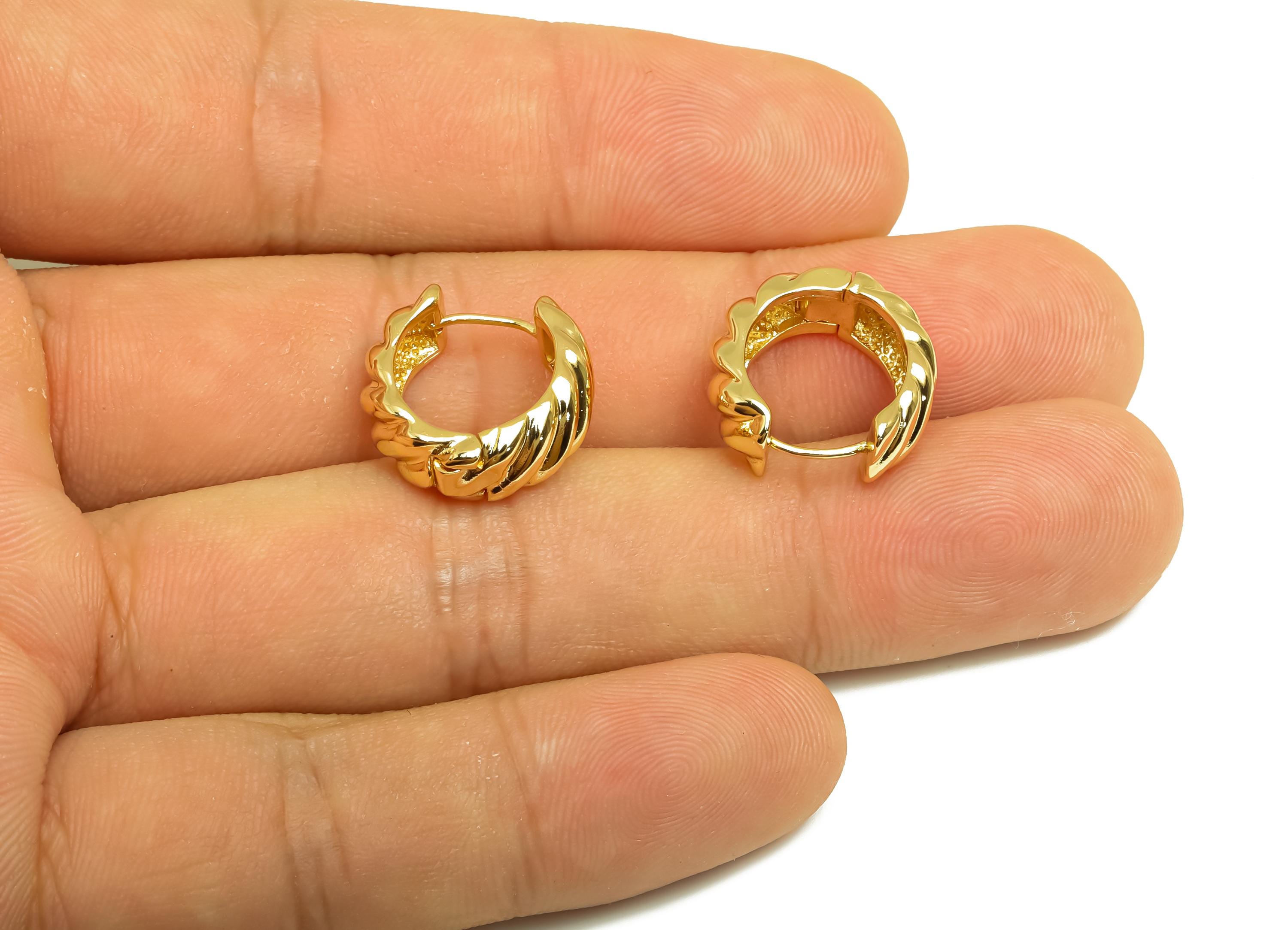 Brass Hoop Earring - Brass Hoop Huggie Earring - Textured Wide Hoop Clasp Earring - 18K Real Gold Plating - 15.8x14.68x6.58mm - RGP8165 - DOMEDBAZAAR