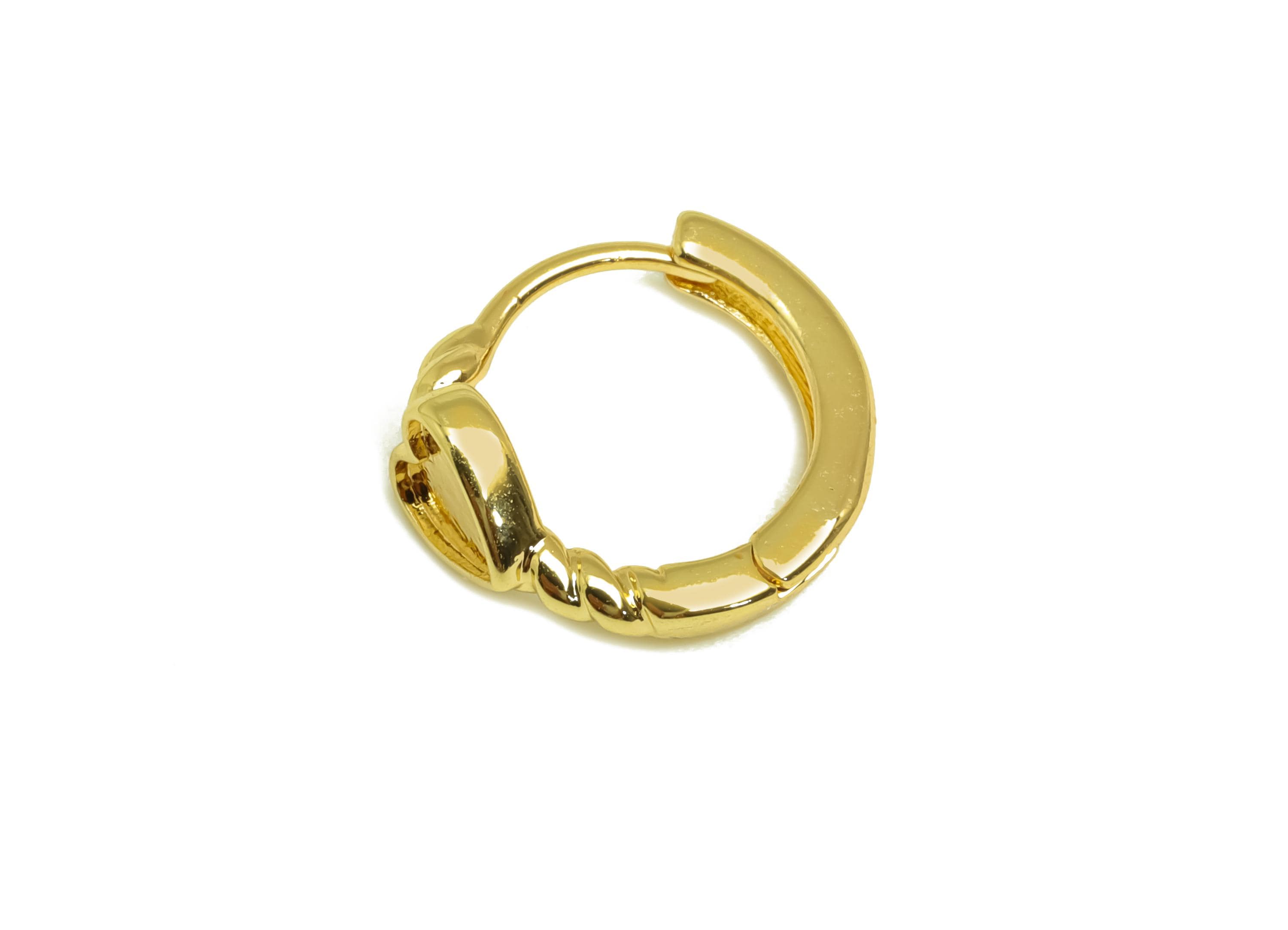 Brass Round Hoop Earring - Brass Heart Hoop Huggie Earring - Brass Hoop Clasp Earring - 18K Real Gold Plating - 13.91x12.8x5.77mm - RGP8146 - DOMEDBAZAAR