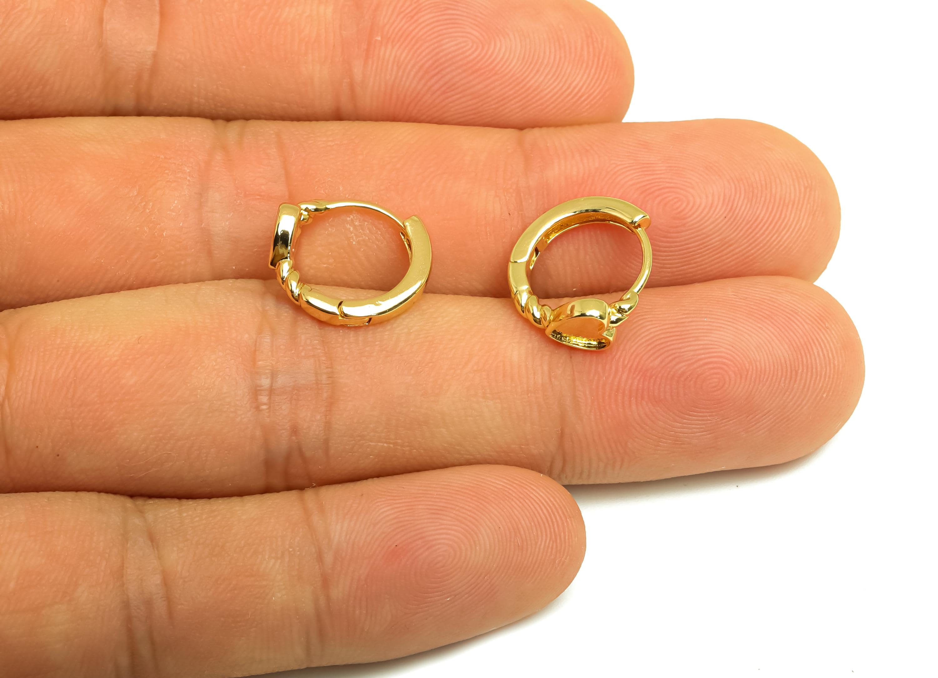 Brass Round Hoop Earring - Brass Heart Hoop Huggie Earring - Brass Hoop Clasp Earring - 18K Real Gold Plating - 13.91x12.8x5.77mm - RGP8146 - DOMEDBAZAAR