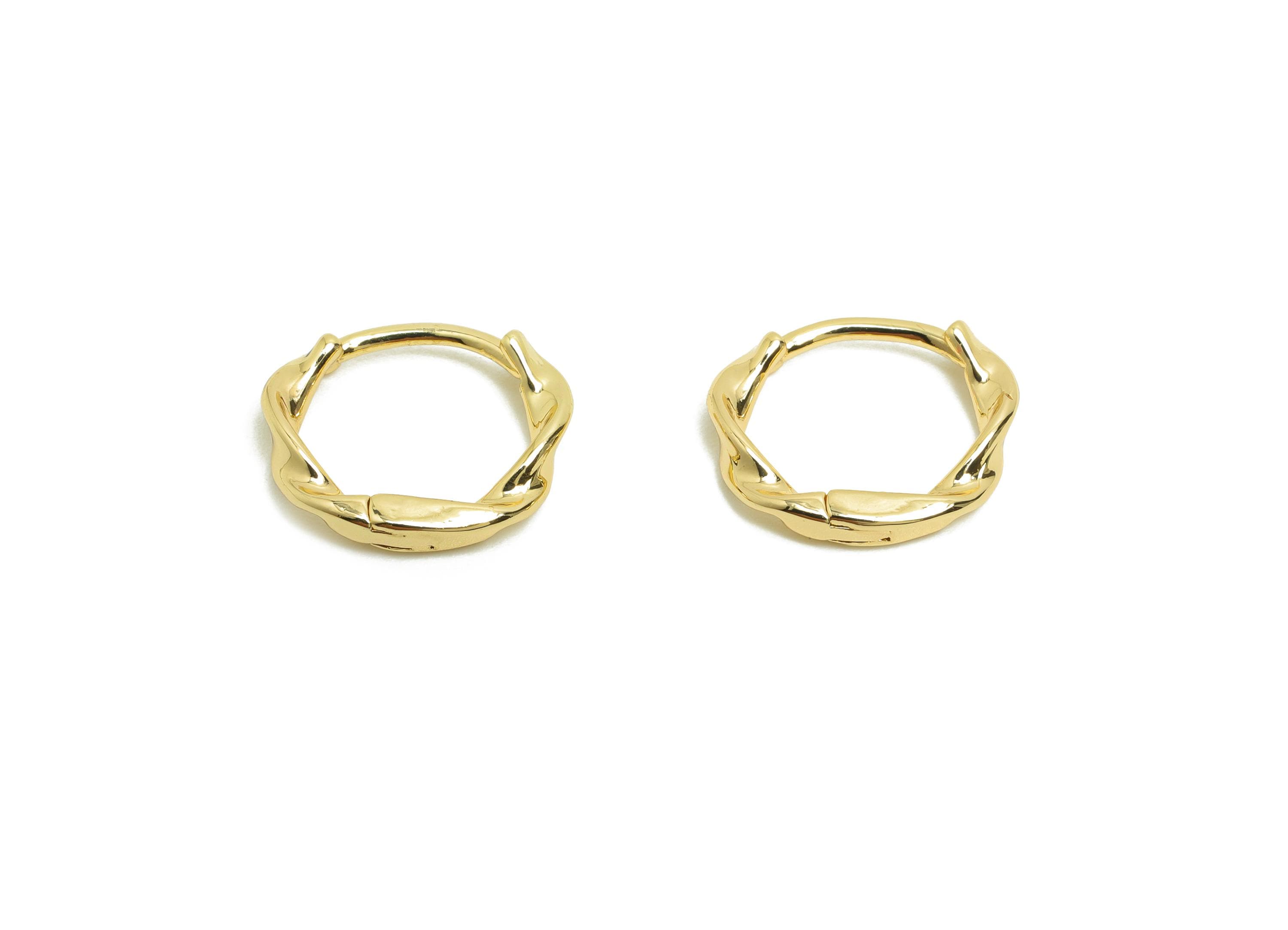 Brass Hoop Earring - Brass Huggie Hoop Earring - Twisted Clasp Hoop Earring - Gold Jewelry - 18K Real Gold Plating - 13.2x11x2mm - RGP8407 - DOMEDBAZAAR