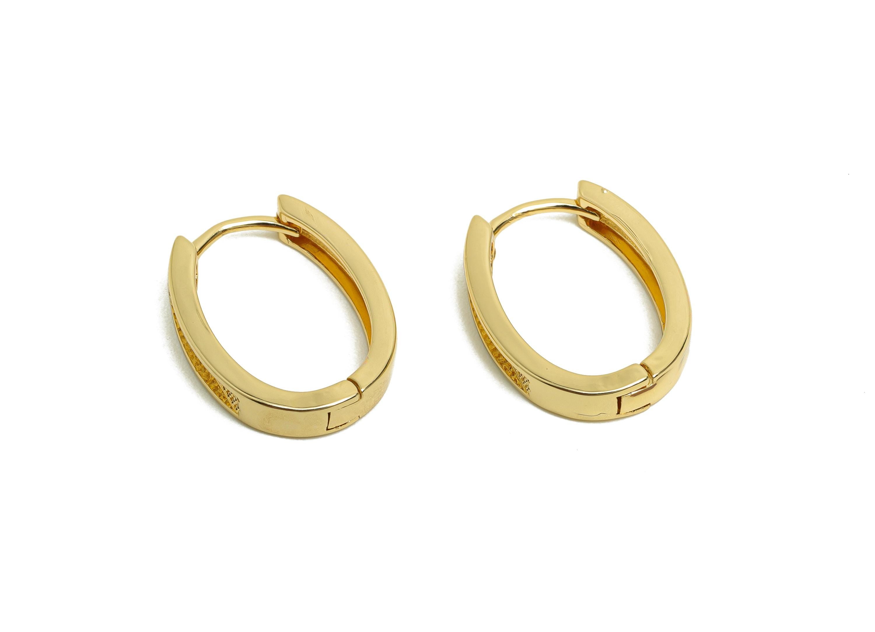 Brass Hoop Earring - Brass Huggie Hoop Earring - Textured Oval Clasp Earring - Gold Jewelry - 18K Real Gold Plating - 21x15x3mm - RGP8409 - DOMEDBAZAAR