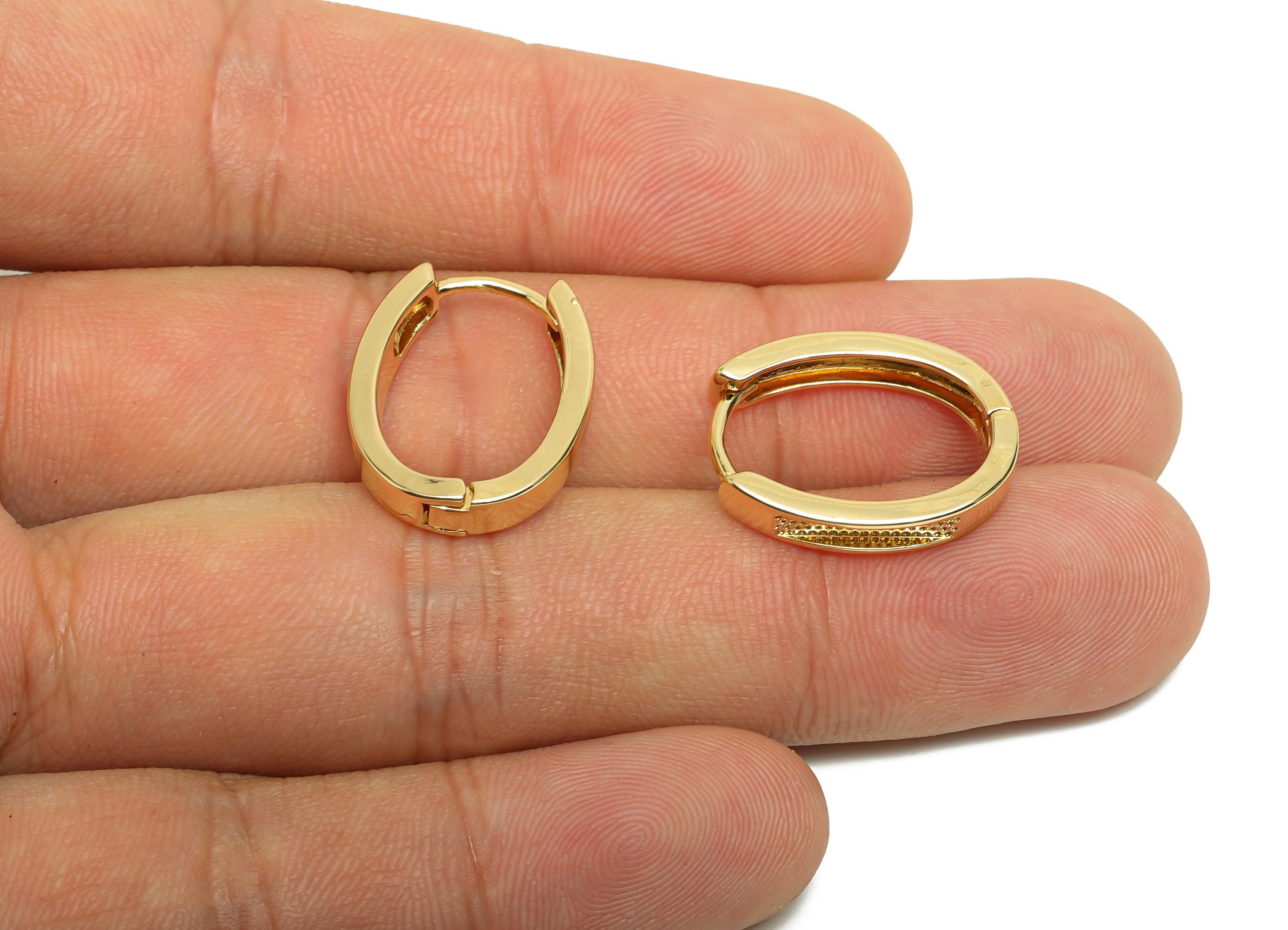 Brass Hoop Earring - Brass Huggie Hoop Earring - Textured Oval Clasp Earring - Gold Jewelry - 18K Real Gold Plating - 21x15x3mm - RGP8409 - DOMEDBAZAAR