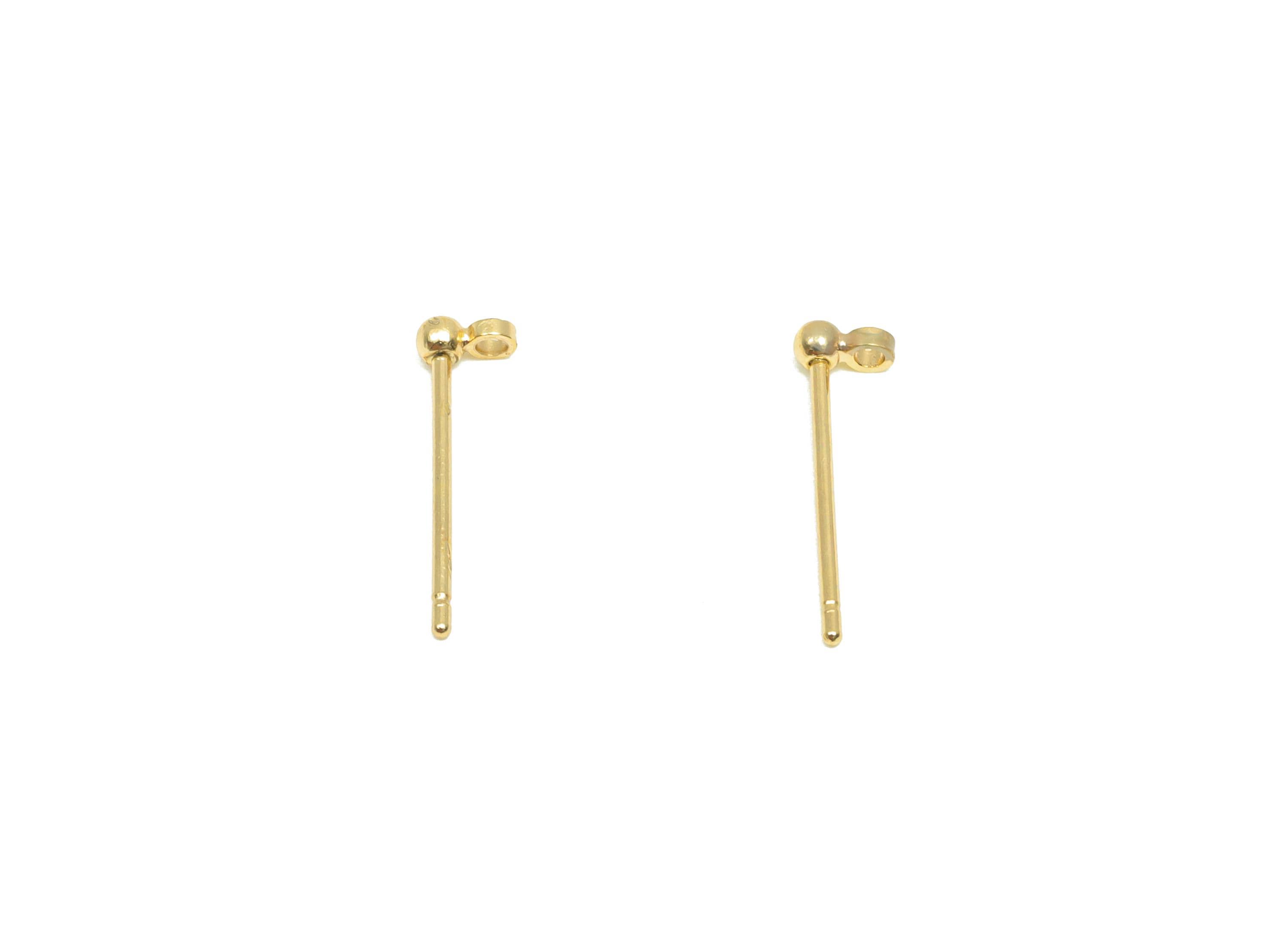 2mm Ball Stud Earring with Loop - Brass Mini Ball Girl&#39;s Earring Post -Gold Ball Pad Earring Stud - 18K Real Gold Plating - 2mm - RGP8266 - DOMEDBAZAAR
