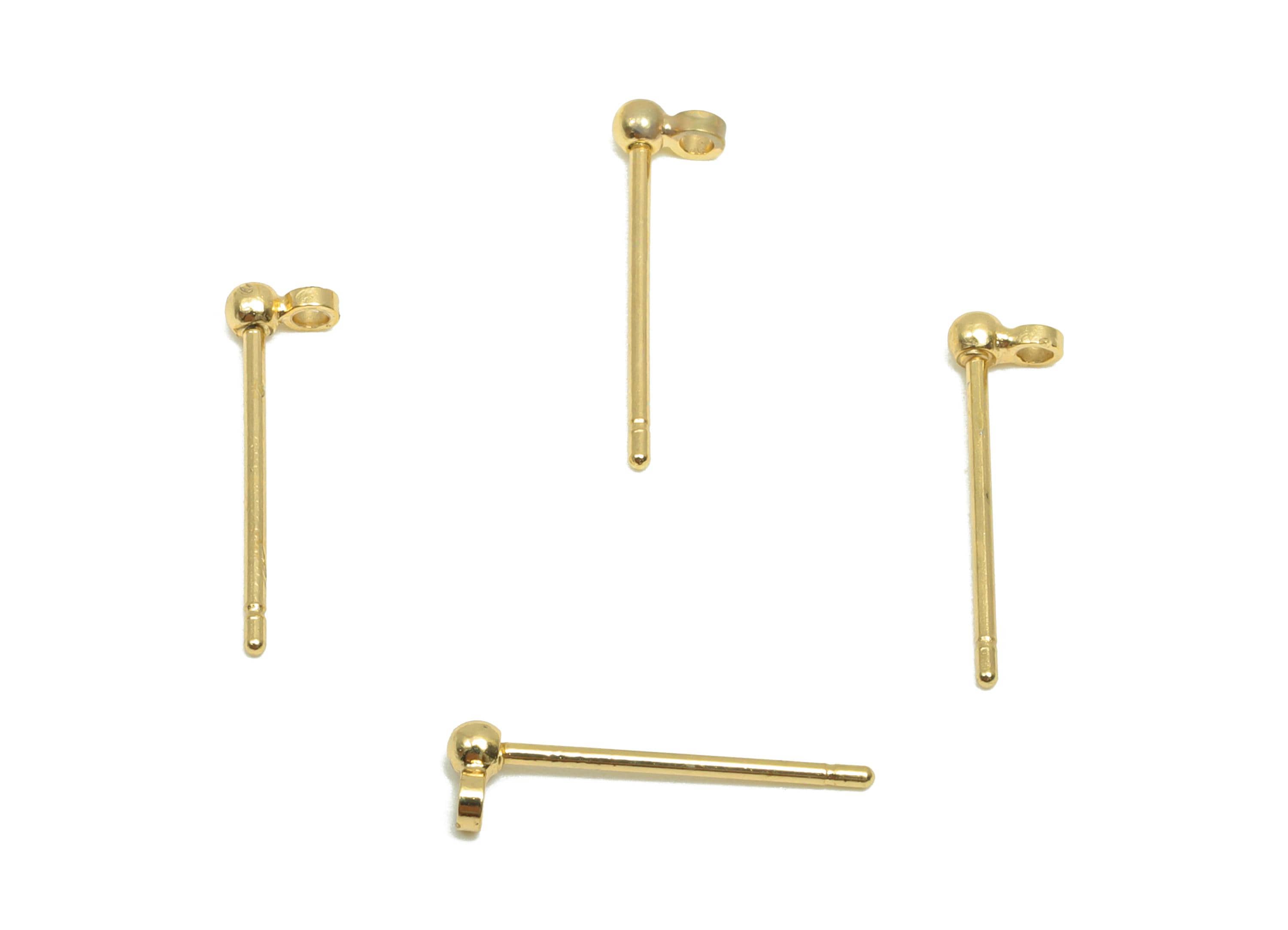 2mm Ball Stud Earring with Loop - Brass Mini Ball Girl&#39;s Earring Post -Gold Ball Pad Earring Stud - 18K Real Gold Plating - 2mm - RGP8266 - DOMEDBAZAAR