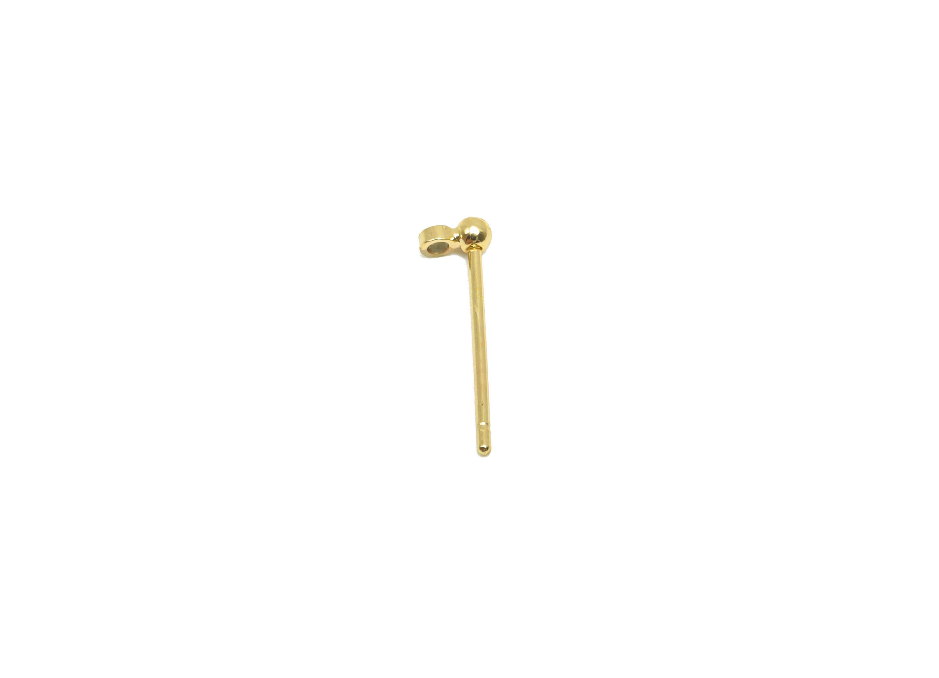 2mm Ball Stud Earring with Loop - Brass Mini Ball Girl&#39;s Earring Post -Gold Ball Pad Earring Stud - 18K Real Gold Plating - 2mm - RGP8266 - DOMEDBAZAAR