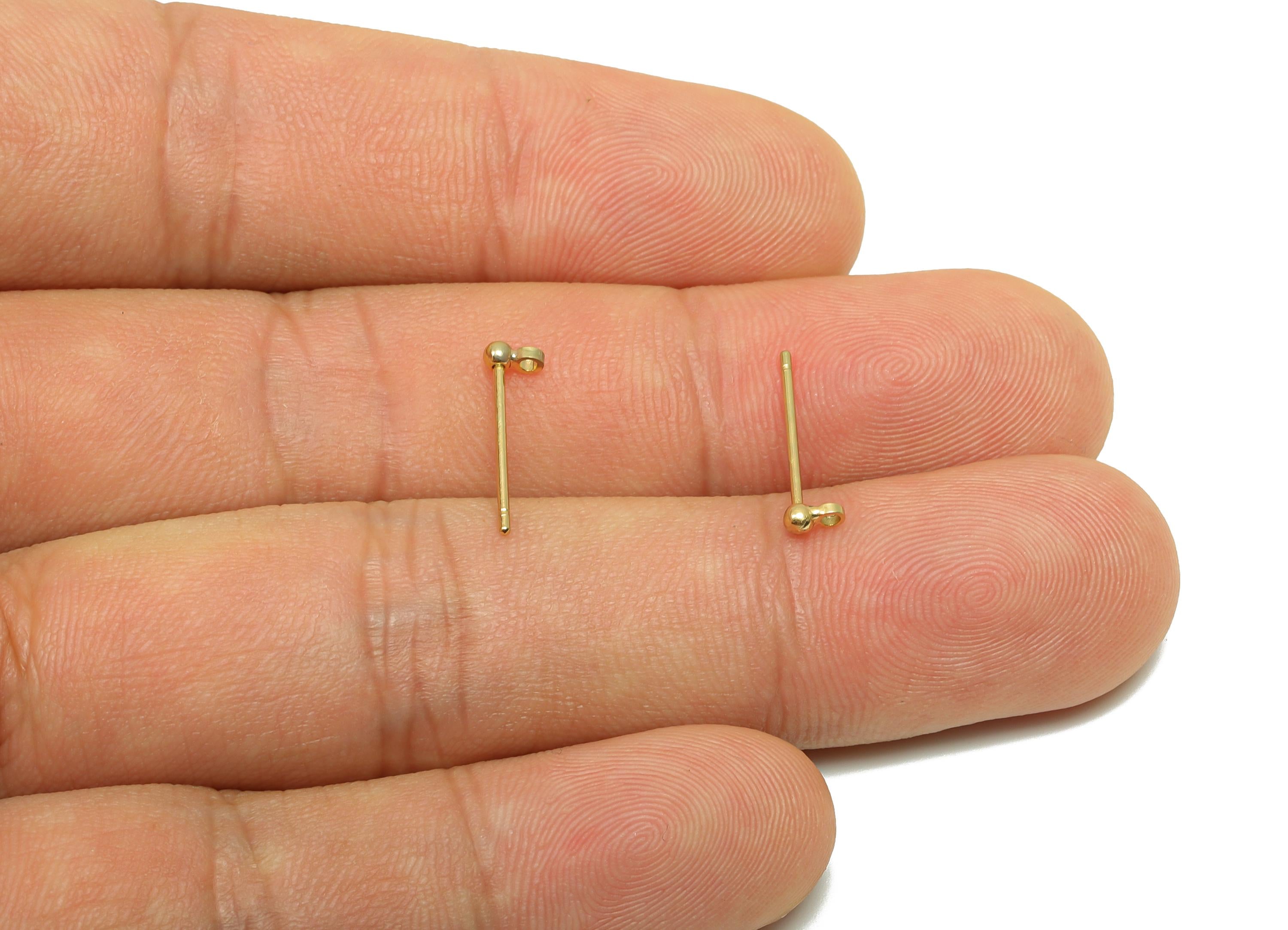 2mm Ball Stud Earring with Loop - Brass Mini Ball Girl&#39;s Earring Post -Gold Ball Pad Earring Stud - 18K Real Gold Plating - 2mm - RGP8266 - DOMEDBAZAAR