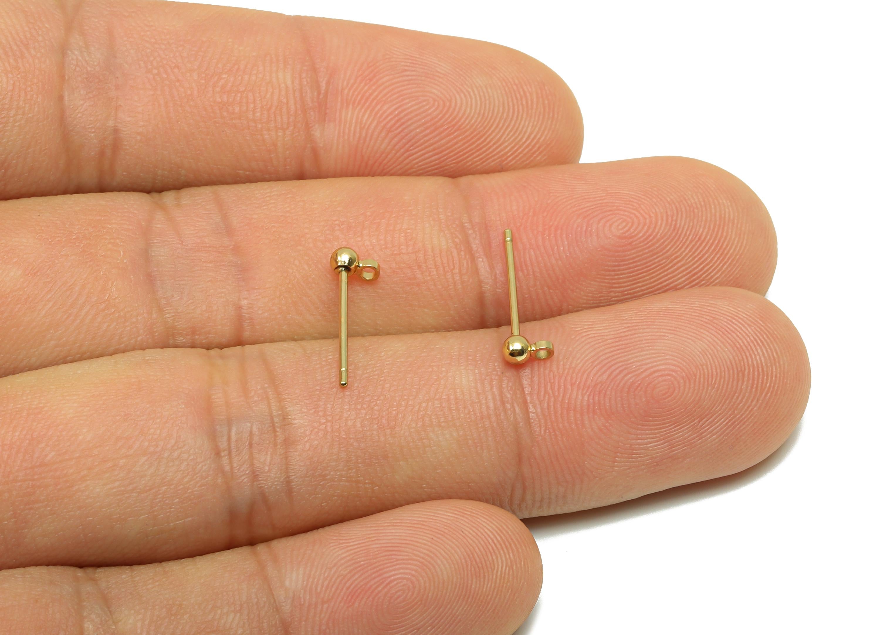 2.5mm Ball Stud Earring with Loop - Brass Mini Ball Girl&#39;s Earring Post - Gold Ball Pad Earring Stud - 18K Real Gold Plating -2.5mm -RGP8267 - DOMEDBAZAAR