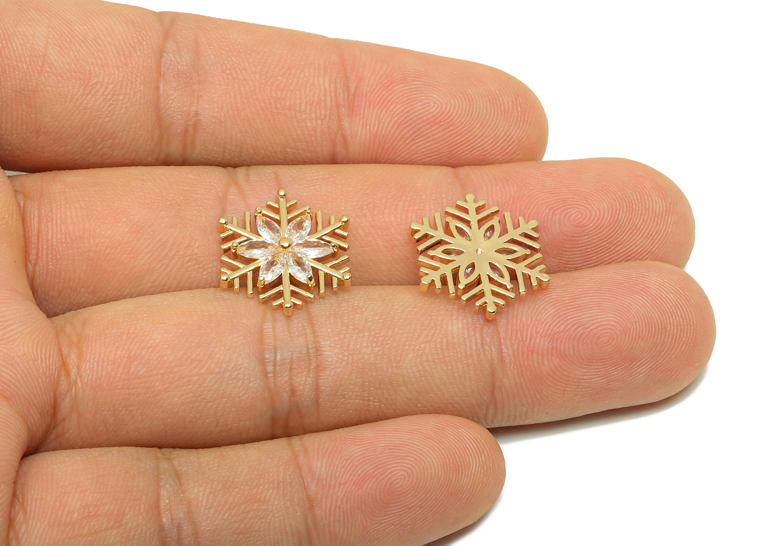 Brass CZ Earring Charm - Snowflake Charm for Girl’s - Gold Zircon Snowflake Pendant - 18K Real Gold Plating - 17.8x17.5x2.8mm - RGP8268 - DOMEDBAZAAR