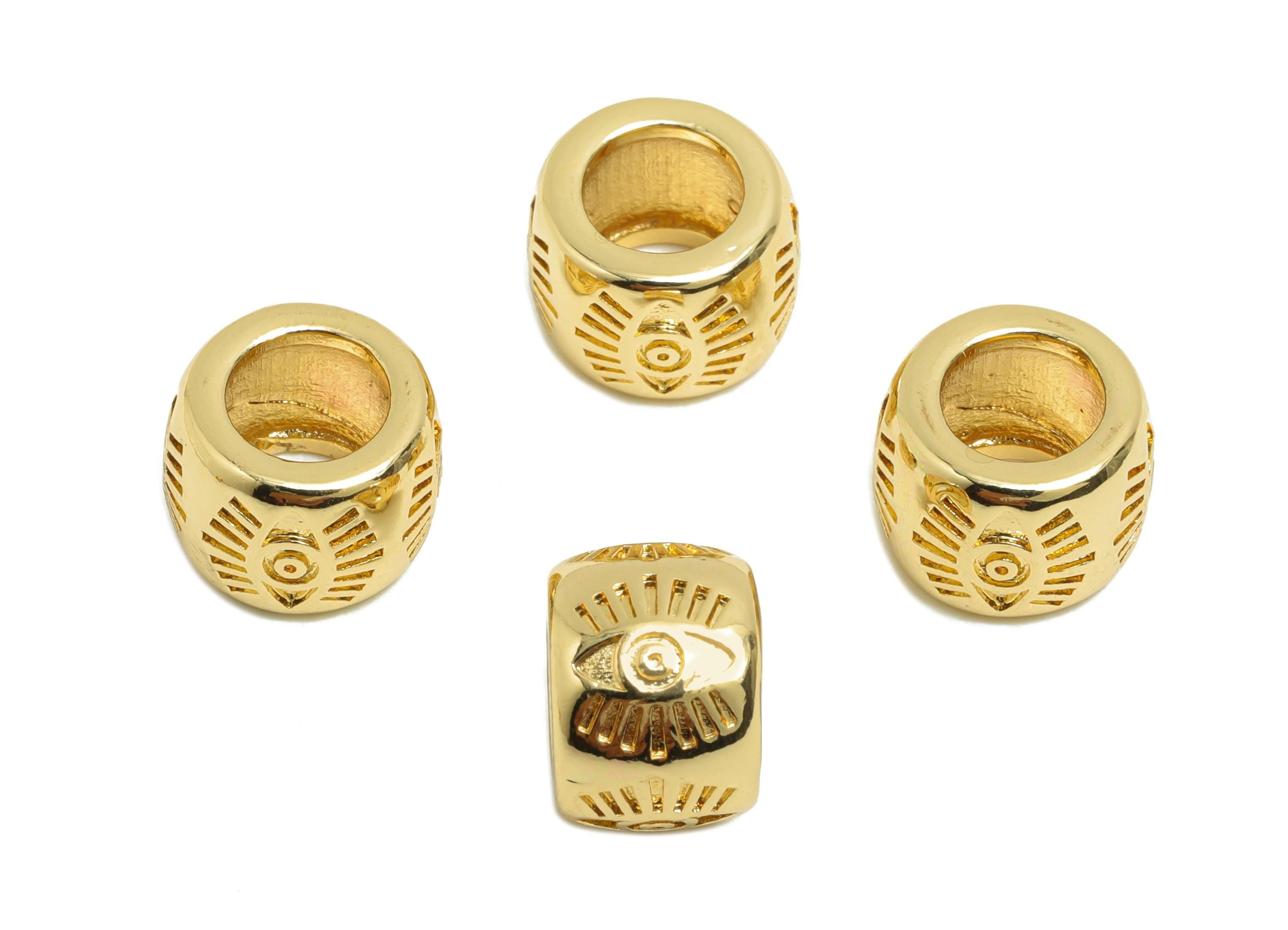 Gold Eye Spacer Beads - Brass Round Bracelet Spacer Beads - Eye Spacer Beads for Necklace - 18K Real Gold Plating - 10.1x7.2x9.8mm - RGP8420 - DOMEDBAZAAR