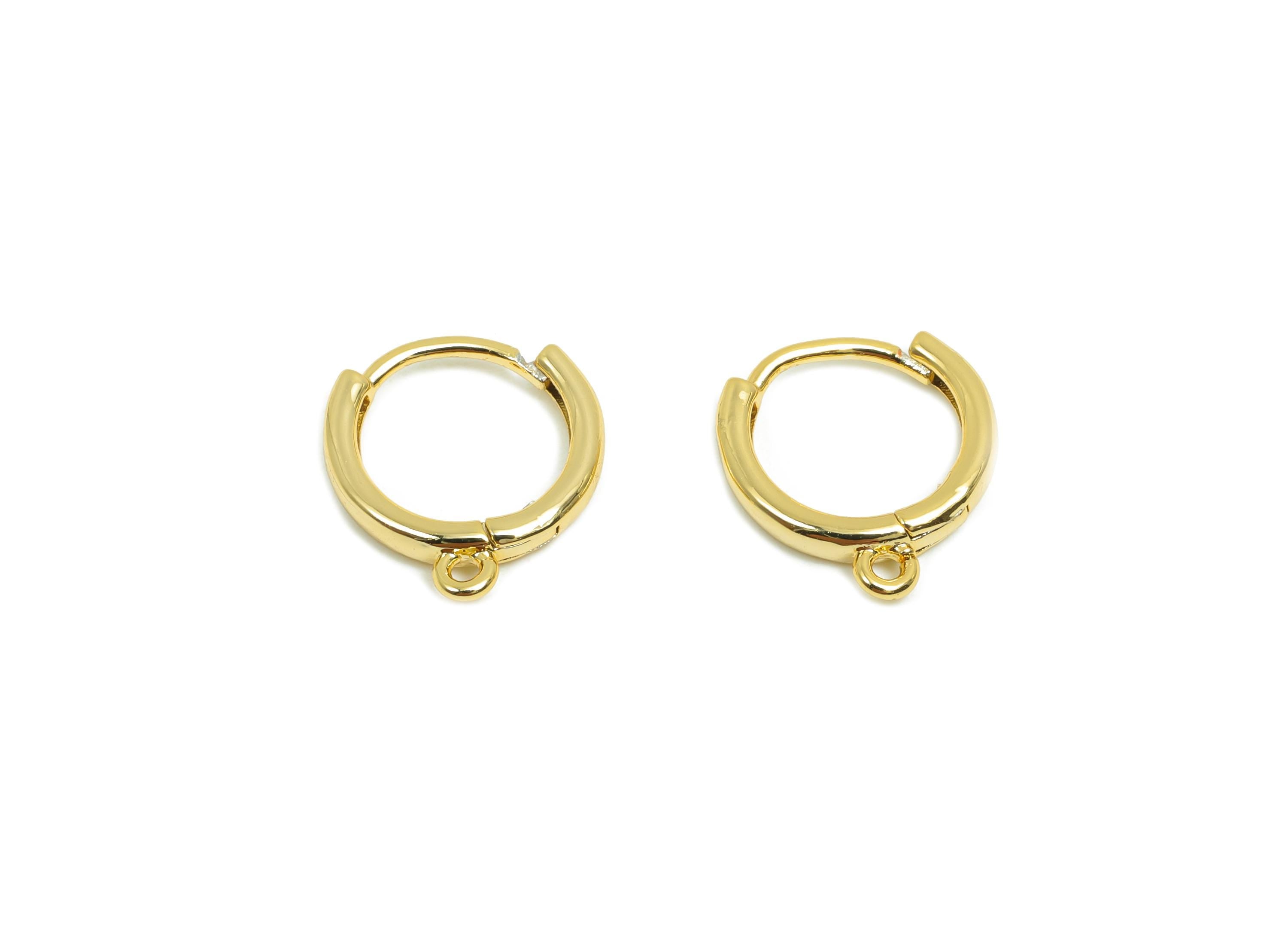 Brass Round Hoop Earrings - Gold Huggie Hoop Earring for Women&#39;s - Circle Earring Clasp - 18K Real Gold Plating - 13.3x11.5x2mm - RGP8428 - DOMEDBAZAAR