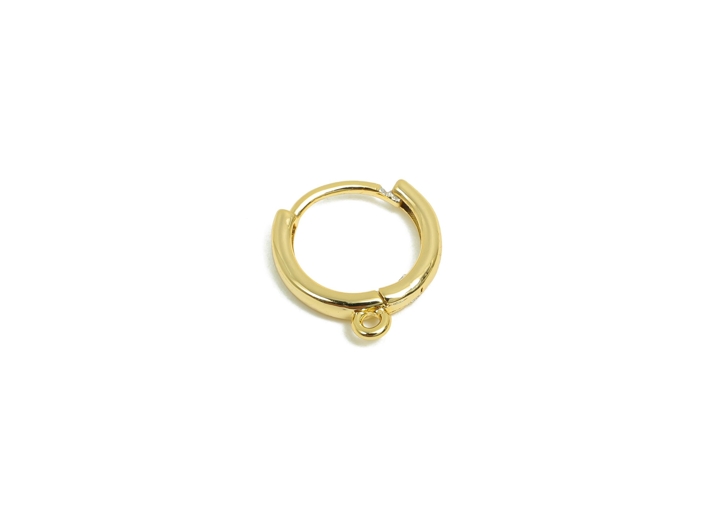 Brass Round Hoop Earrings - Gold Huggie Hoop Earring for Women&#39;s - Circle Earring Clasp - 18K Real Gold Plating - 13.3x11.5x2mm - RGP8428 - DOMEDBAZAAR