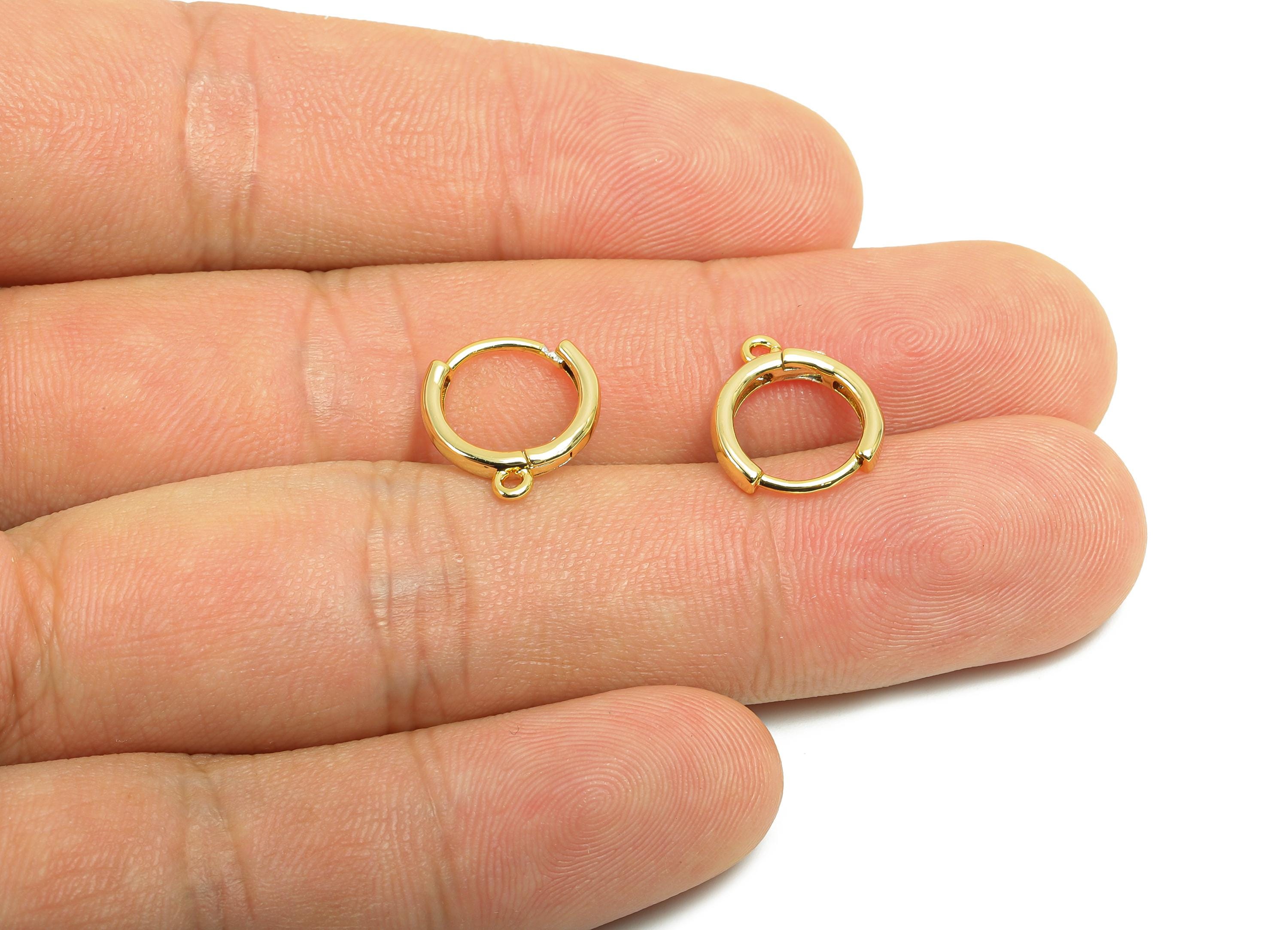 Brass Round Hoop Earrings - Gold Huggie Hoop Earring for Women&#39;s - Circle Earring Clasp - 18K Real Gold Plating - 13.3x11.5x2mm - RGP8428 - DOMEDBAZAAR