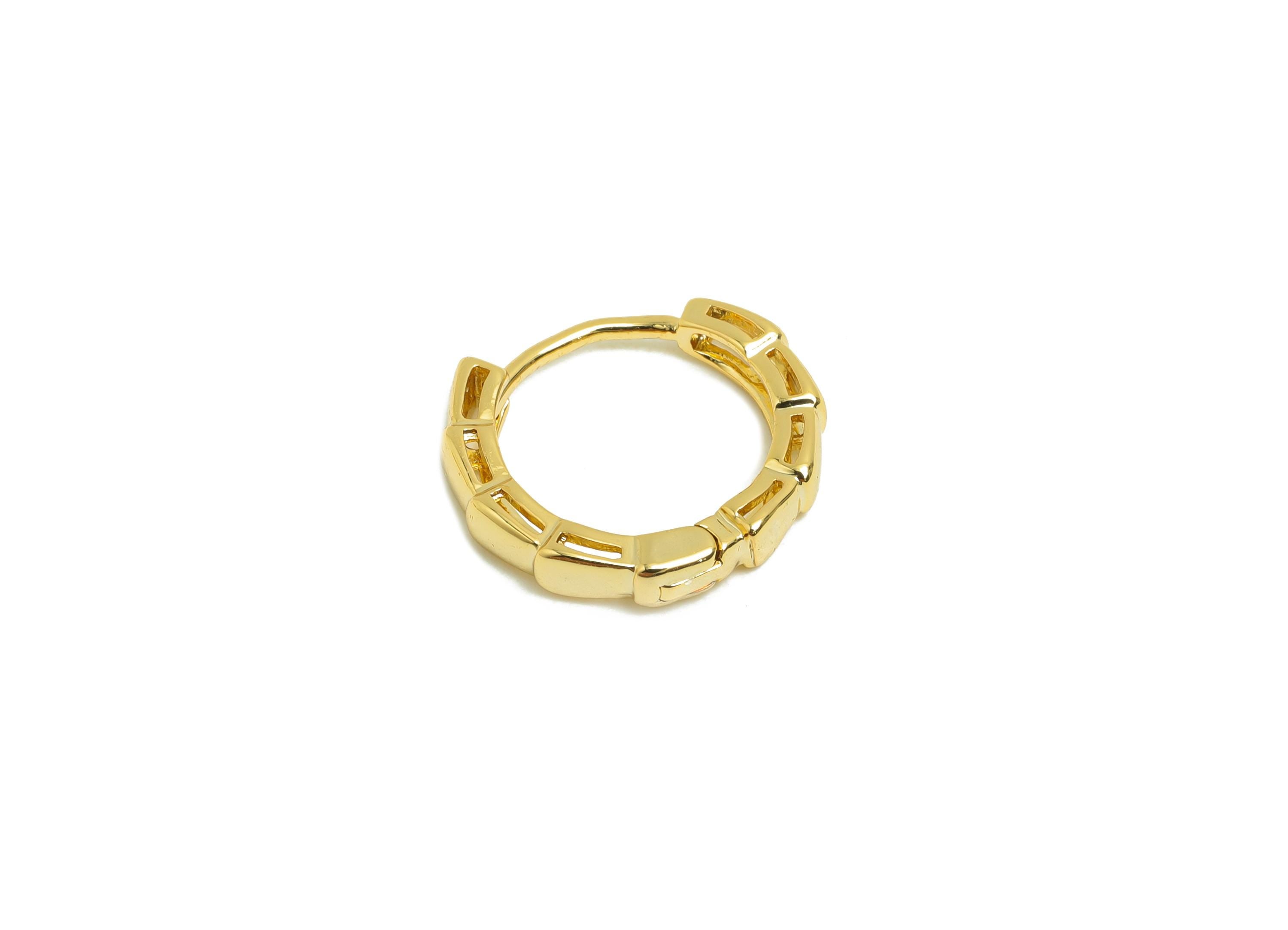 Brass Round Hoop Earring - Gold Huggie Hoop Earring for Girl&#39;s- Hollow Circle Earring Clasp - 18K Real Gold Plated -14.4x13x2.61mm - RGP8429 - DOMEDBAZAAR