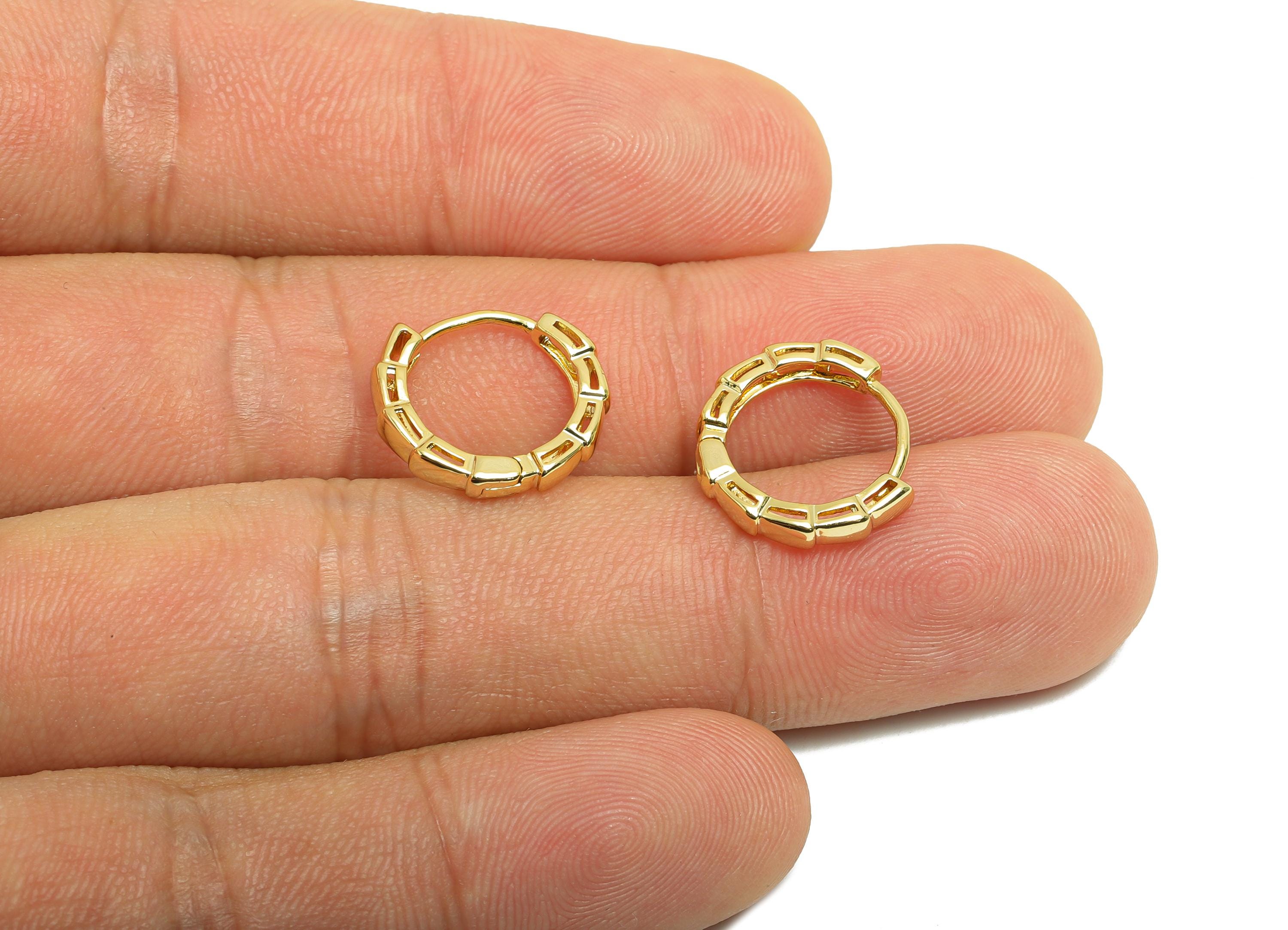 Brass Round Hoop Earring - Gold Huggie Hoop Earring for Girl&#39;s- Hollow Circle Earring Clasp - 18K Real Gold Plated -14.4x13x2.61mm - RGP8429 - DOMEDBAZAAR