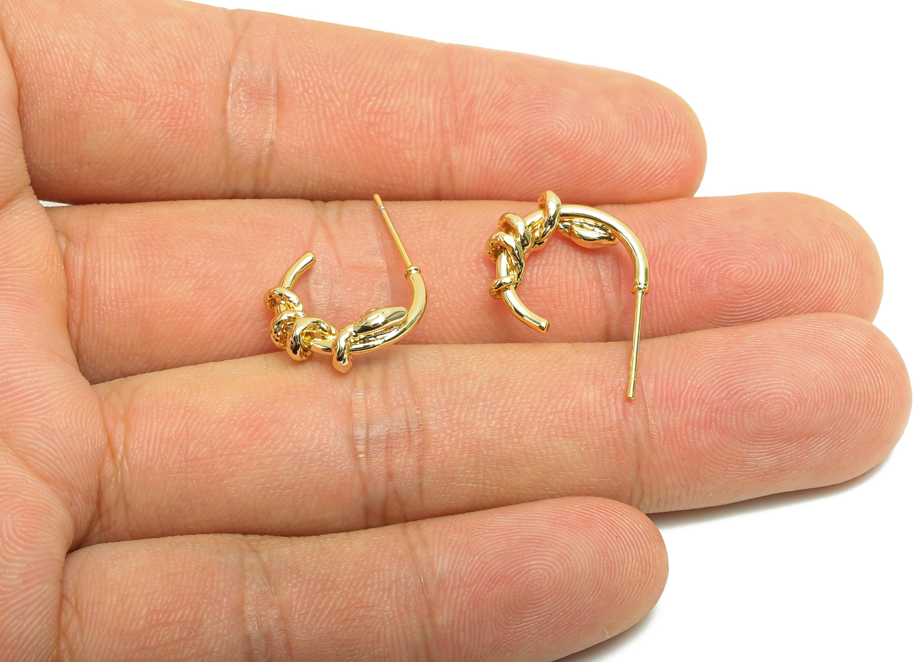 Brass C Hoop Earring Stud - Gold Hammered Snake Earring for Woman&#39;s - Snake Earring Post - 18K Real Gold Plating - 15.8x12.5x3.68mm- RGP8430 - DOMEDBAZAAR