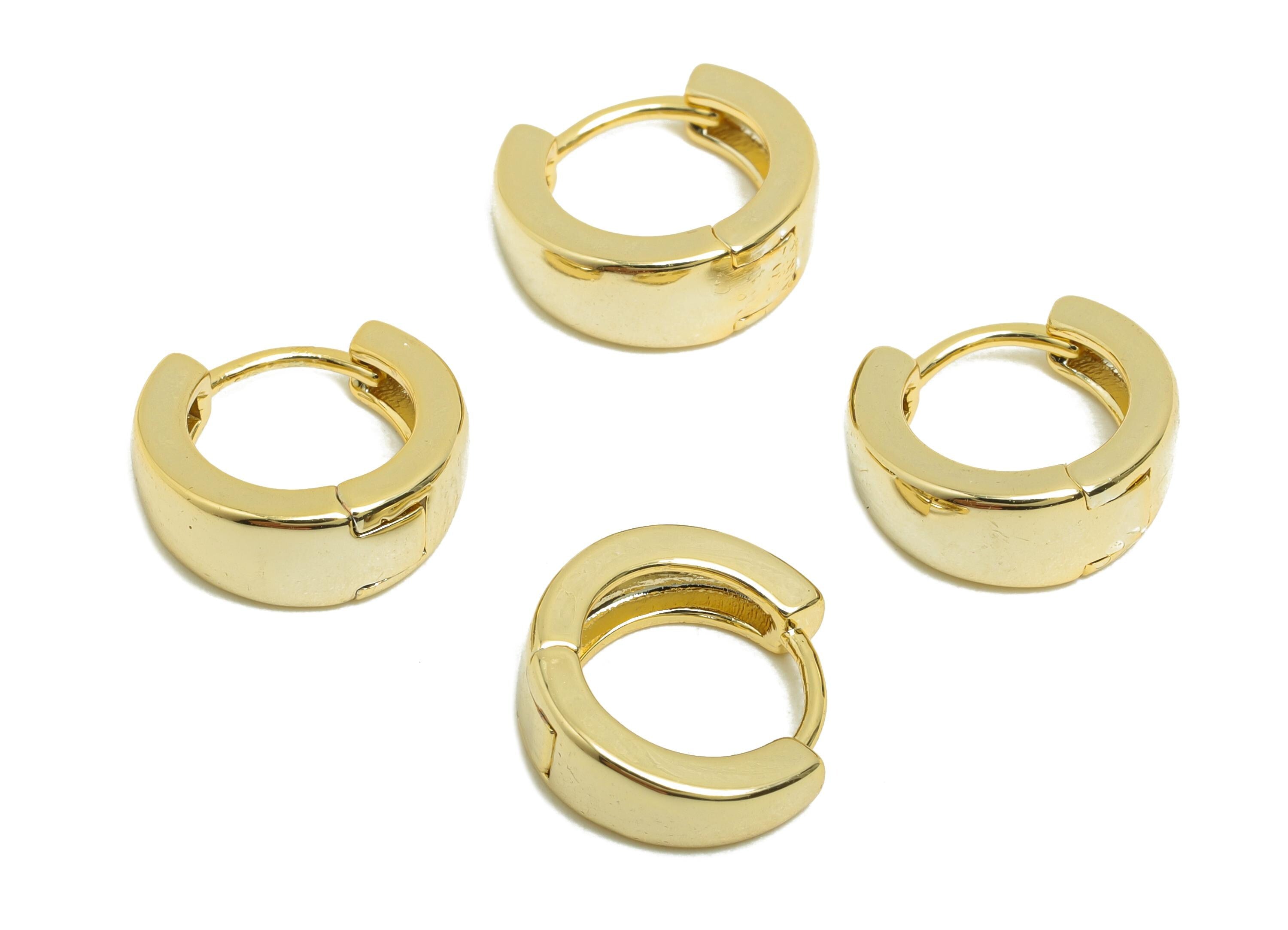 Brass Hoop Earring - Gold Huggie Earring for Girl&#39;s - Thick Circle Earring - Daily Wear - 18K Real Gold Plating - 12.1x10.9x4.7mm - RGP8431 - DOMEDBAZAAR