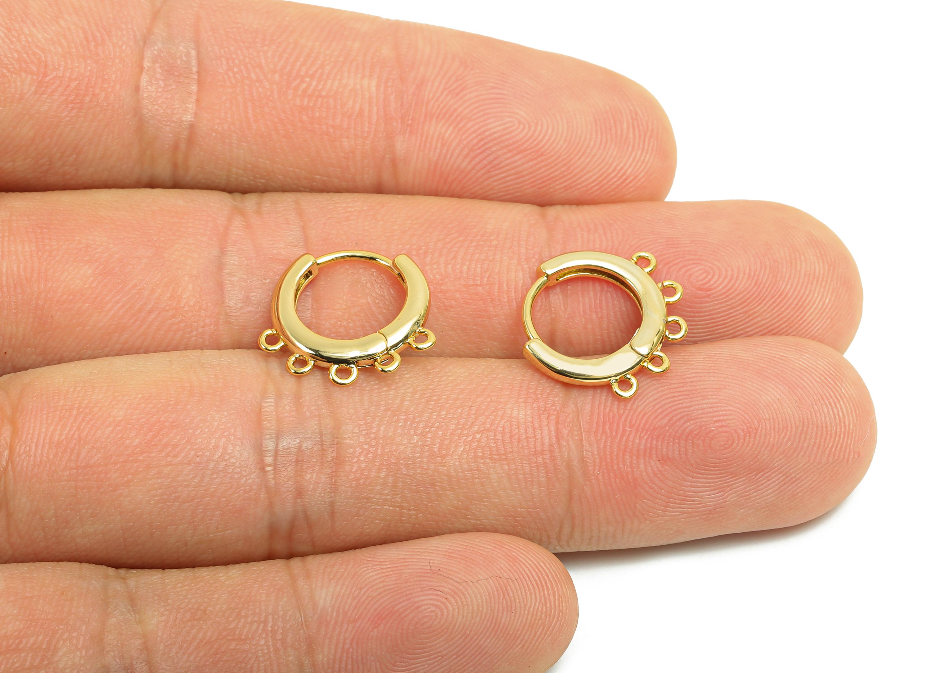 Brass Hoop Earring - Gold Huggie Earring for Girl&#39;s - Circle Daily Wear Ear with 5 Loop - 18K Real Gold Plating - 14.8x14.3x1.99mm - RGP8433 - DOMEDBAZAAR