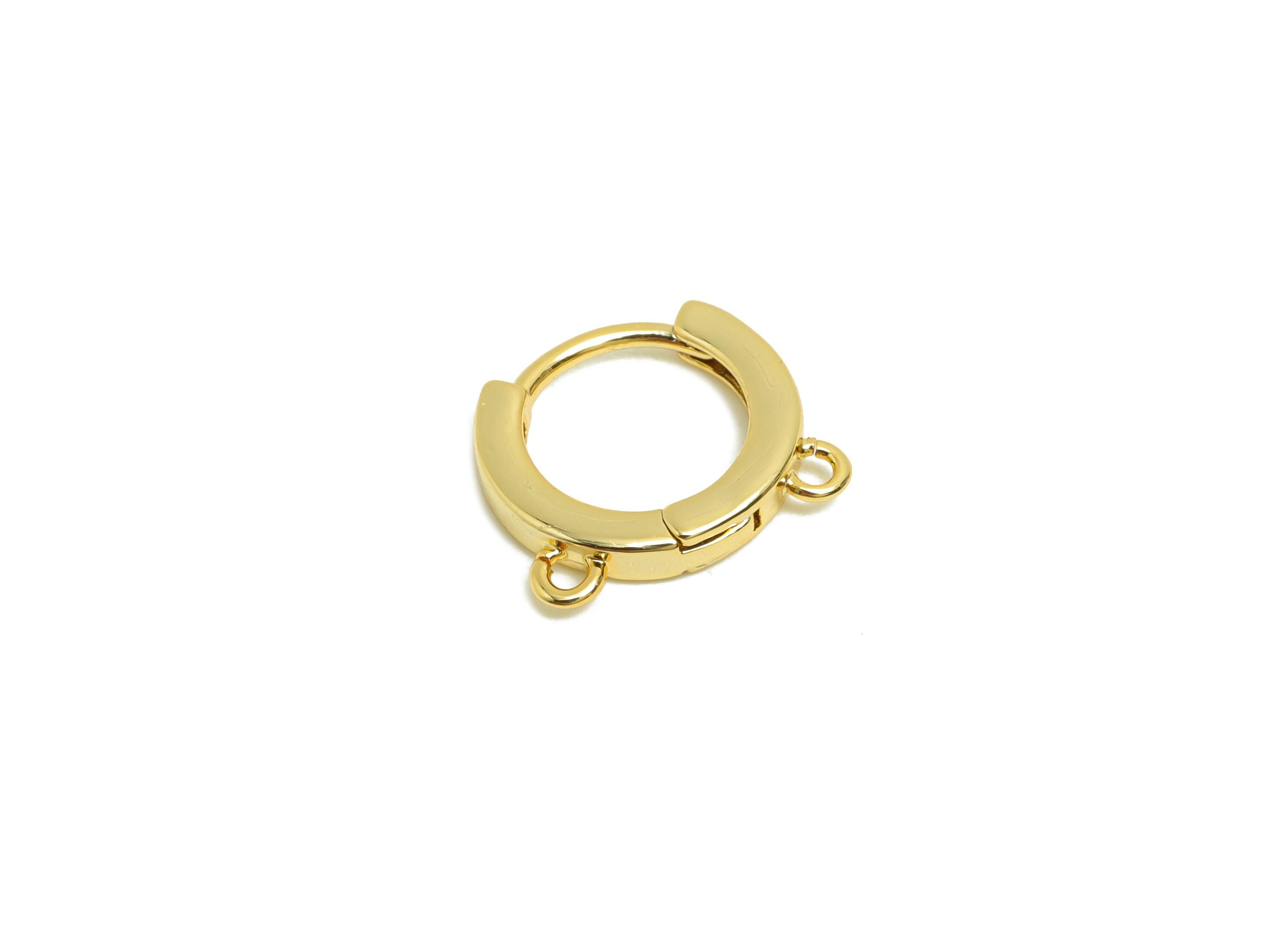 Brass Hoop Earring - Gold Huggie Earring for Girl&#39;s - Circle Daily Wear Earring with 2 Loop - 18K Real Gold Plating - 11.5x9.8x2mm - RGP8434 - DOMEDBAZAAR