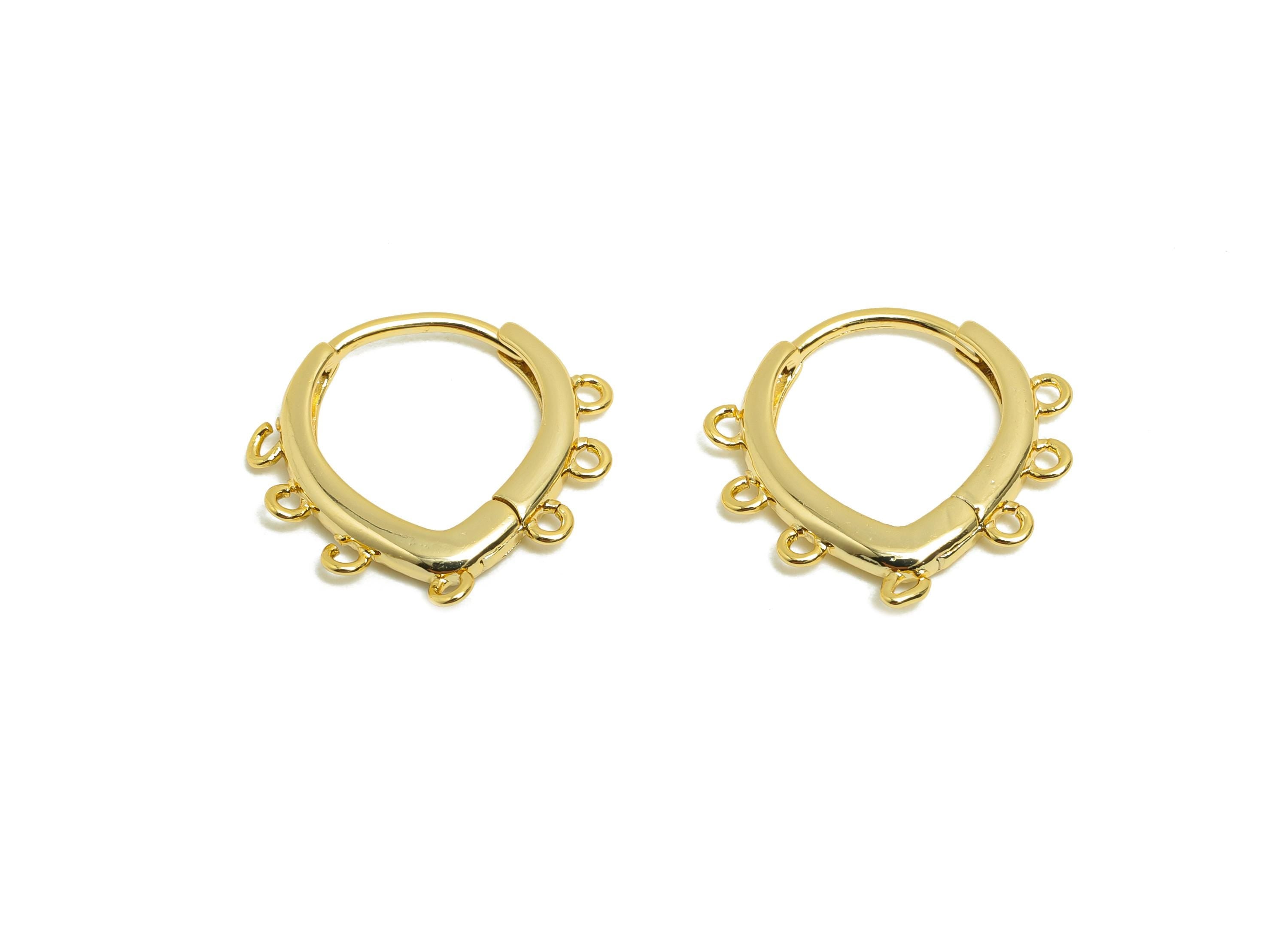 Brass Drop Hoop Earring - Gold Huggie Earring for Girl&#39;s - Drop Daily Wear Ear with 5 Loop - 18K Real Gold Plated - 16.9x17.6x2.2mm- RGP8435 - DOMEDBAZAAR