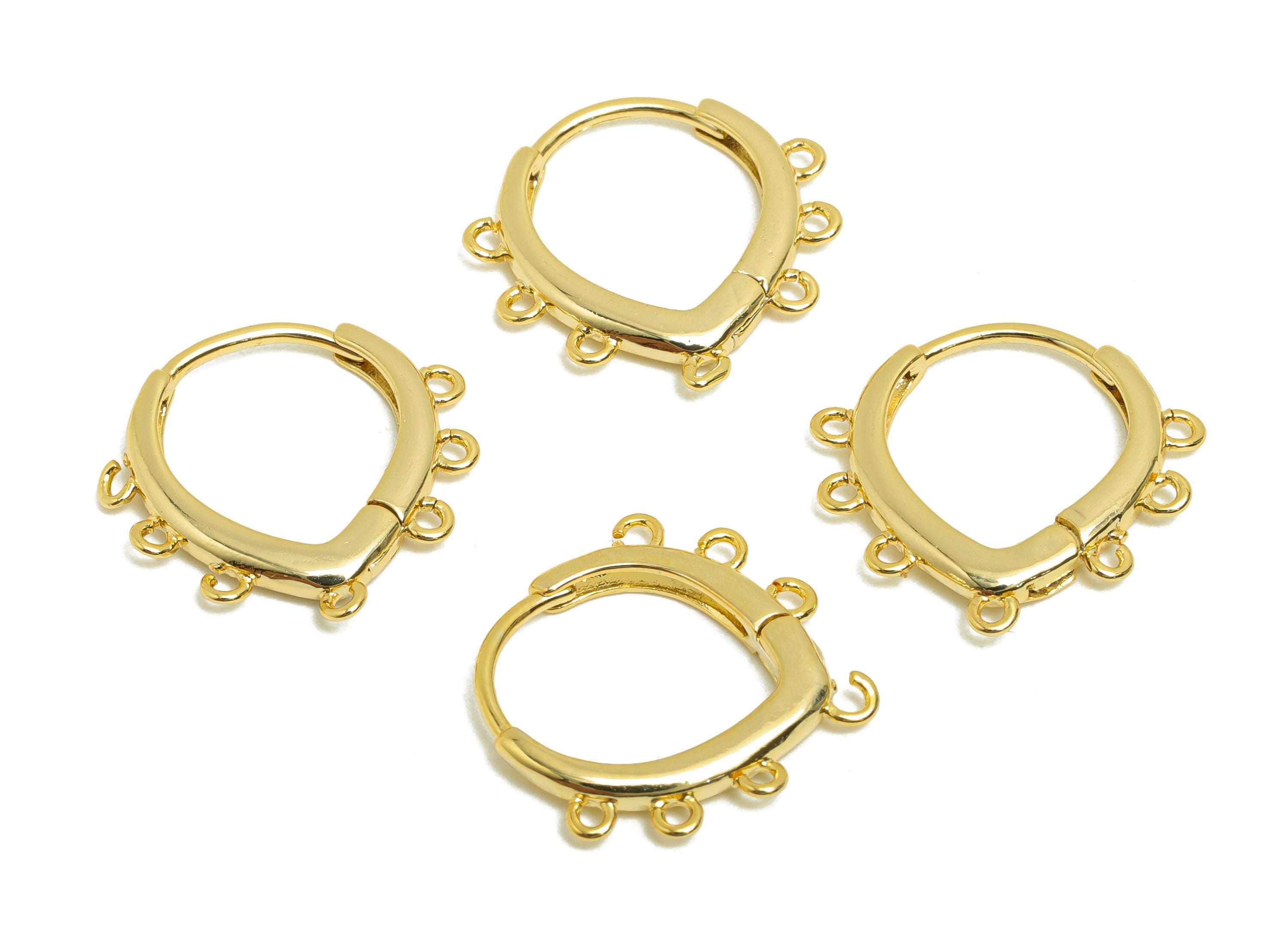 Brass Drop Hoop Earring - Gold Huggie Earring for Girl&#39;s - Drop Daily Wear Ear with 5 Loop - 18K Real Gold Plated - 16.9x17.6x2.2mm- RGP8435 - DOMEDBAZAAR