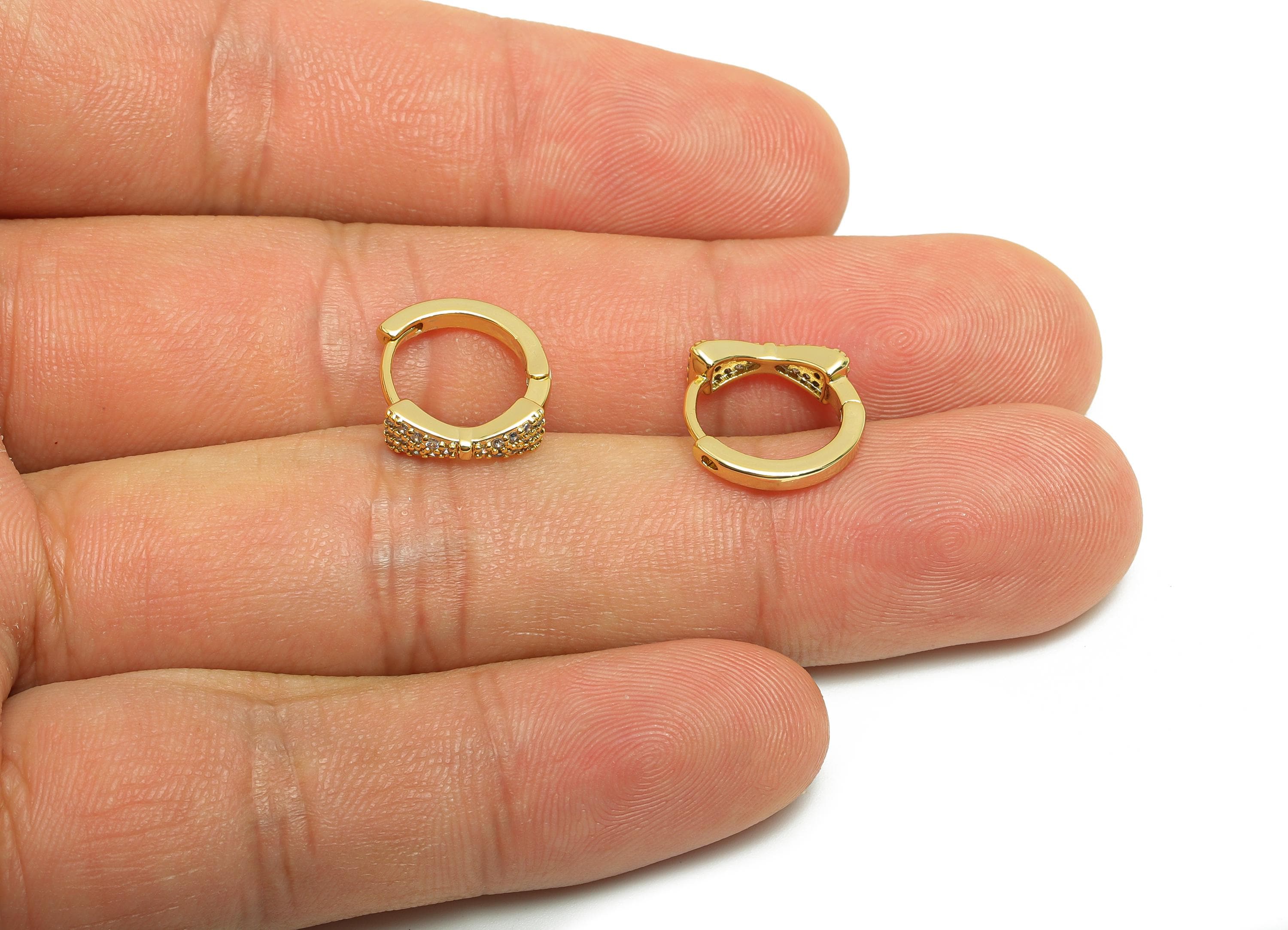 Brass CZ Huggie Hoop Earring - Brass Bow Zircon Hoop Earring - Gold Jewelry Gift For Her - 18K Real Gold Plating - 21x15x2mm - RGP8620 - DOMEDBAZAAR