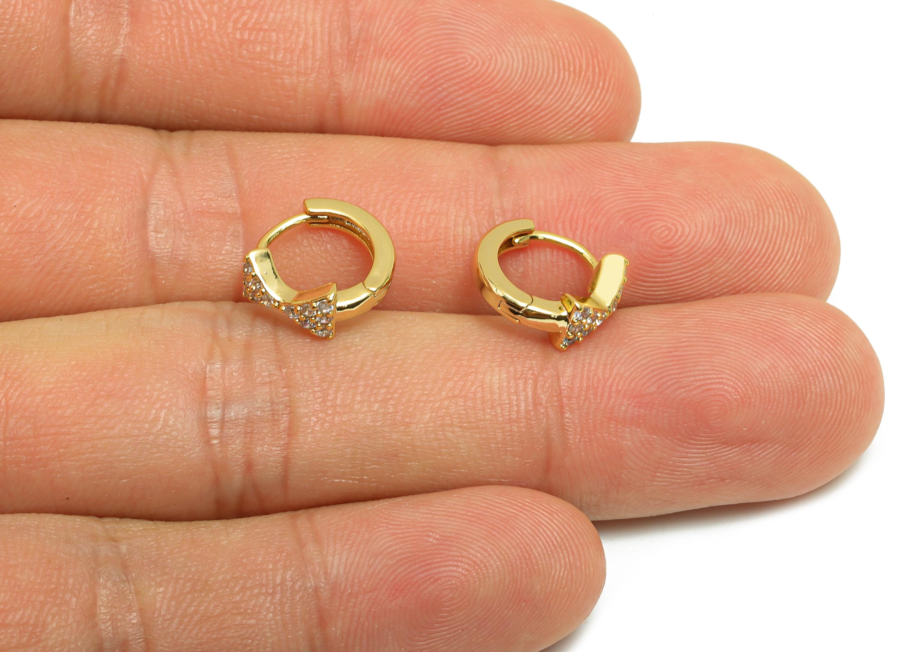Brass CZ Huggie Hoop Earring - Brass Bow Zircon Hoop Earring - Gold Jewelry Gift For Her - 18K Real Gold Plating - 12x11x4.9mm - RGP8619 - DOMEDBAZAAR