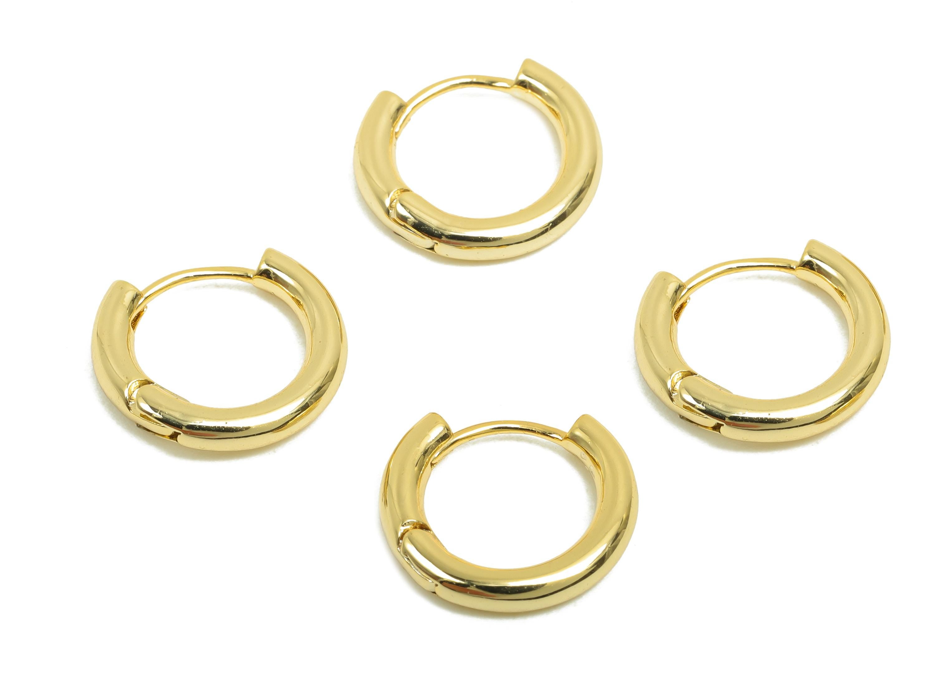 Brass Round Hoop Earring - Gold Huggie Earring for Girl&#39;s - Circle Daily Wear Earring Clasp - 18K Real Gold Plated - 14x12.2x2.4mm - RGP8440 - DOMEDBAZAAR