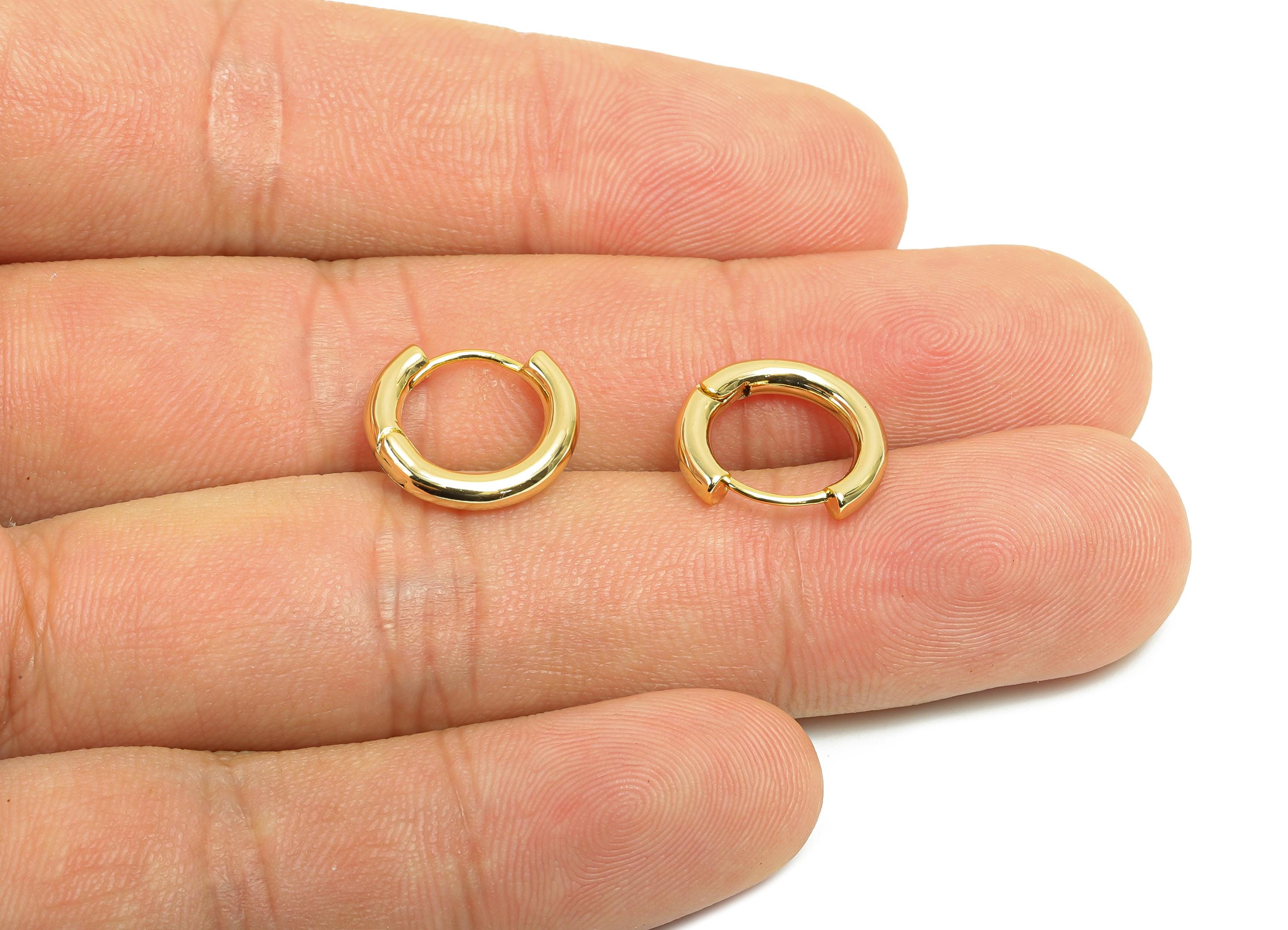 Brass Round Hoop Earring - Gold Huggie Earring for Girl&#39;s - Circle Daily Wear Earring Clasp - 18K Real Gold Plated - 14x12.2x2.4mm - RGP8440 - DOMEDBAZAAR