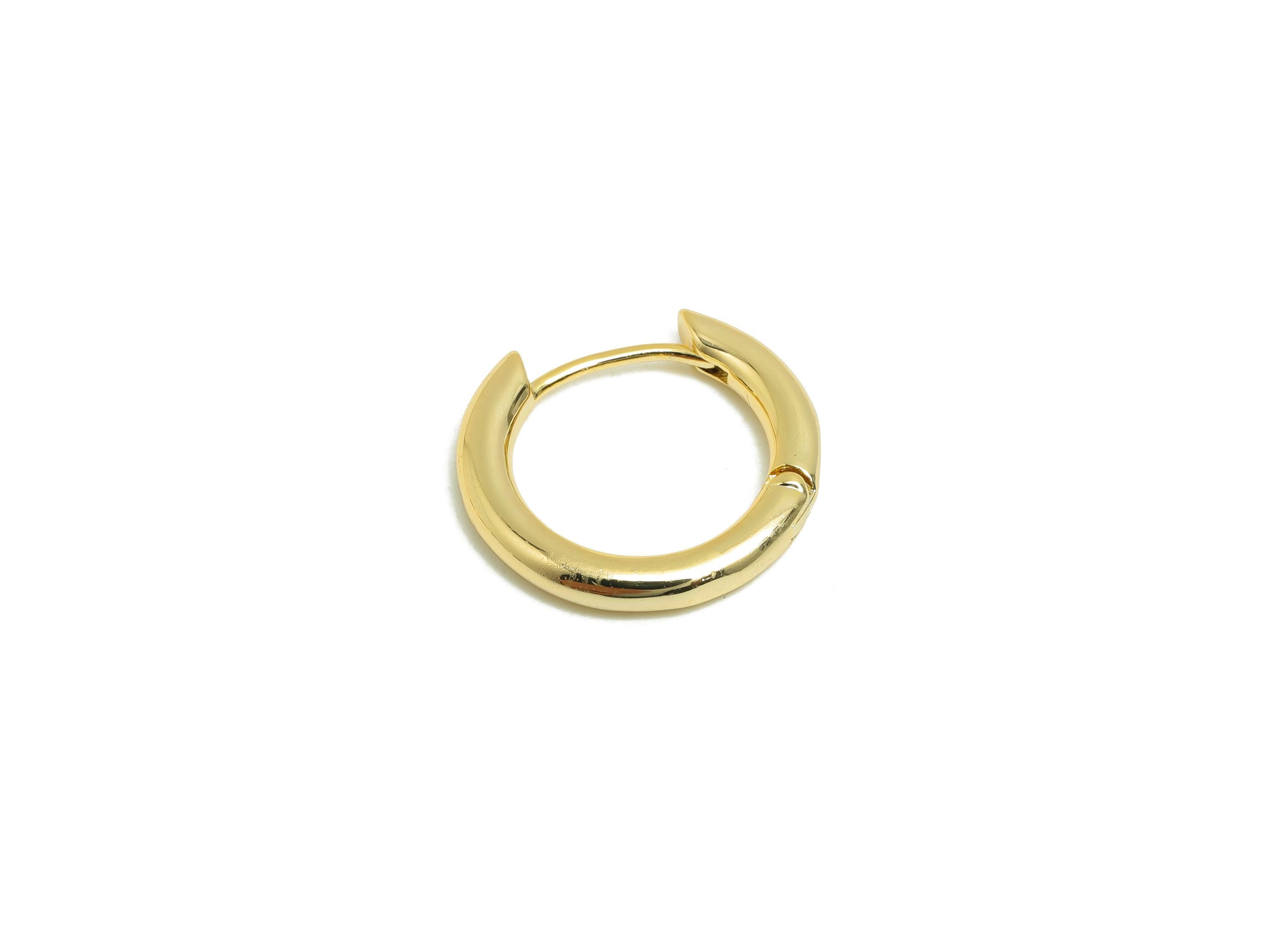 Brass Round Hoop Earring - Gold Huggie Earring for Girl&#39;s - Thick Circle Daily Wear Earring - 18K Real Gold Plated - 17x15.4x2.5mm - RGP8441 - DOMEDBAZAAR