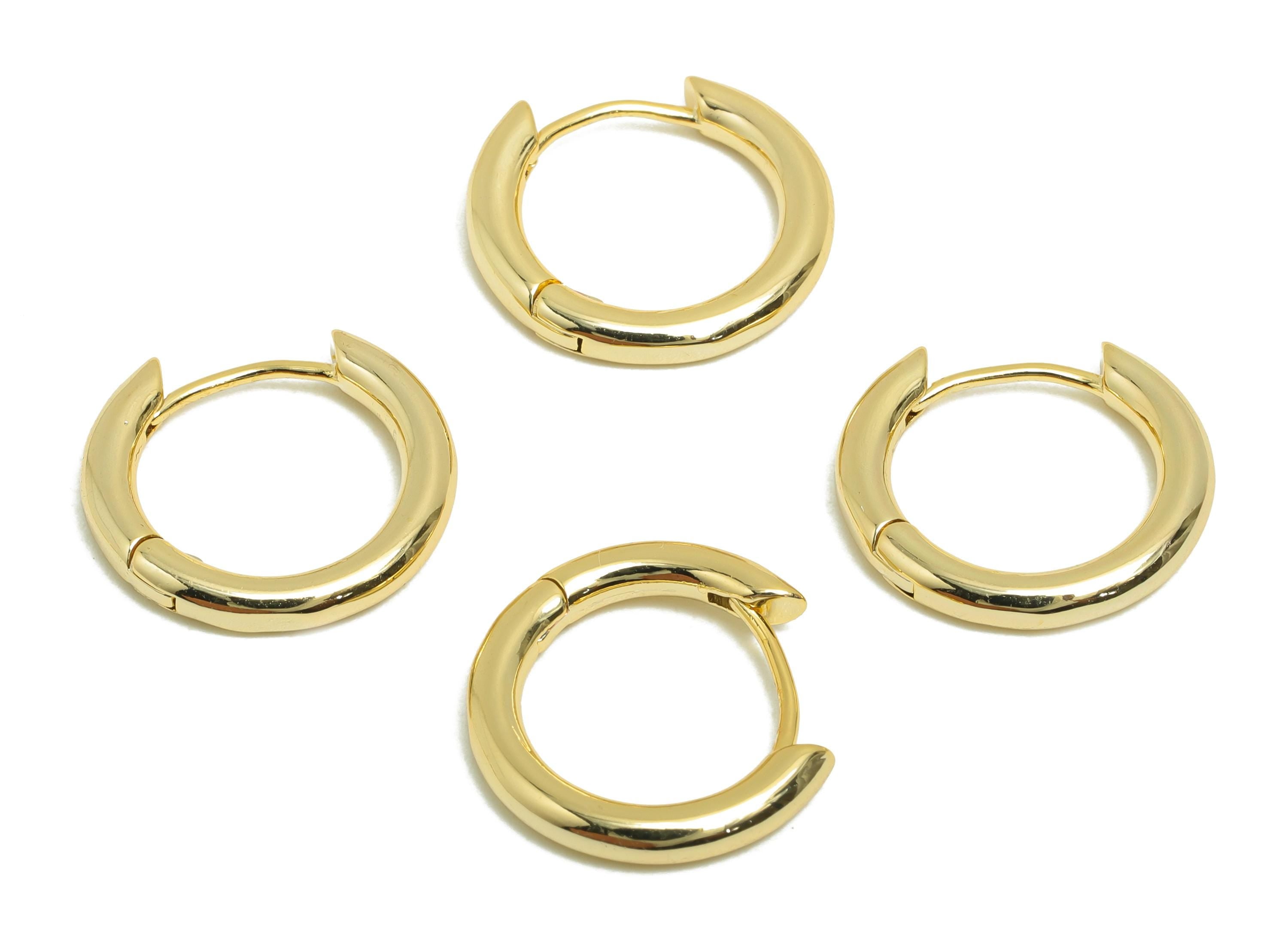 Brass Round Hoop Earring - Gold Huggie Earring for Girl&#39;s - Thick Circle Daily Wear Earring - 18K Real Gold Plated - 17x15.4x2.5mm - RGP8441 - DOMEDBAZAAR
