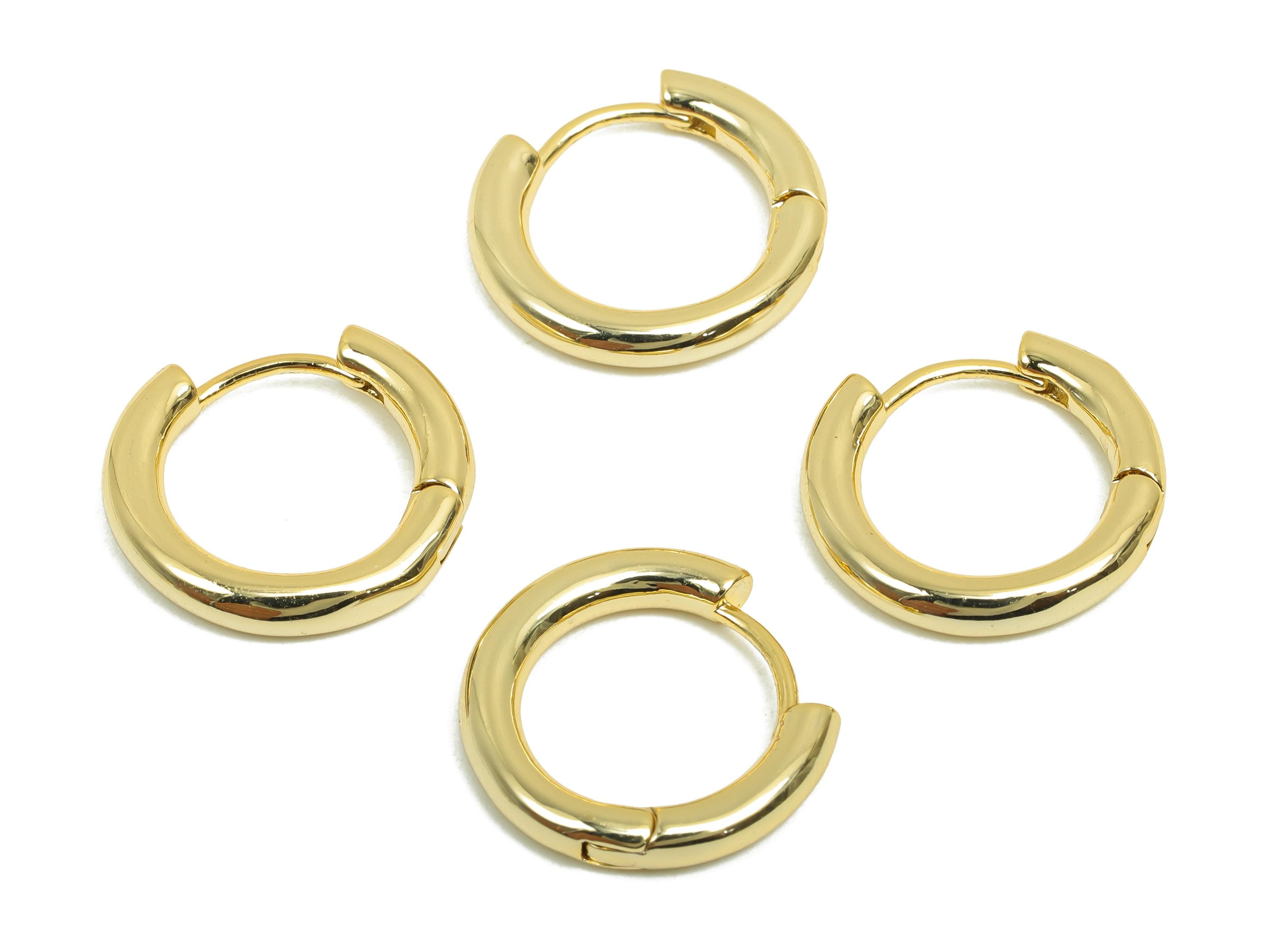 Brass Round Hoop Earring - Gold Huggie Earring for Girl&#39;s - Thick Circle Daily Wear Ear - 18K Real Gold Plated - 17.6x16.3x2.84mm - RGP8442 - DOMEDBAZAAR