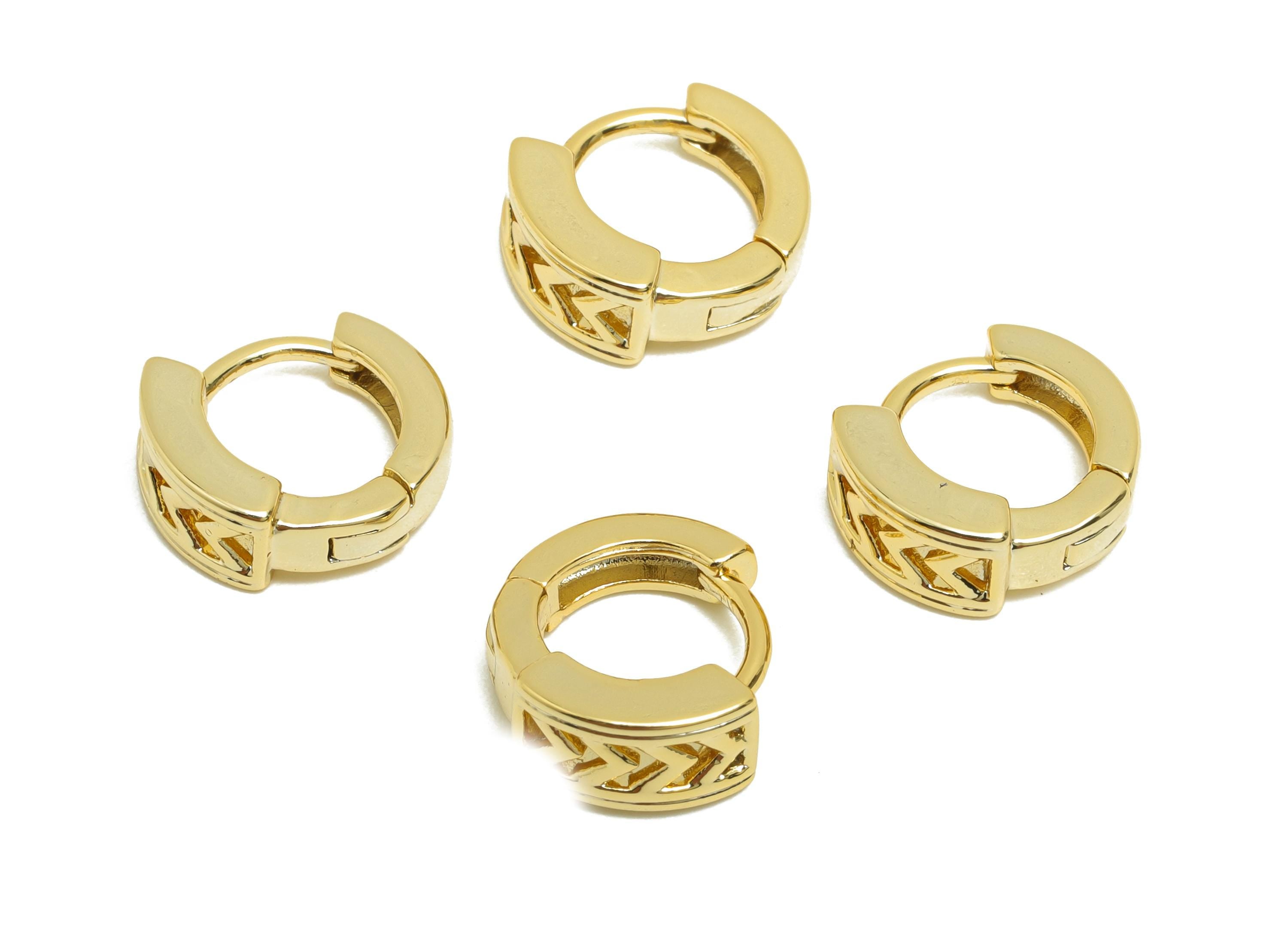 Brass Round Hoop Earring - Gold Huggie Earring for Girl&#39;s - Hollow Hoop Clasp Earring - 18K Real Gold Plated - 11x10x4.6mm - RGP8624 - DOMEDBAZAAR