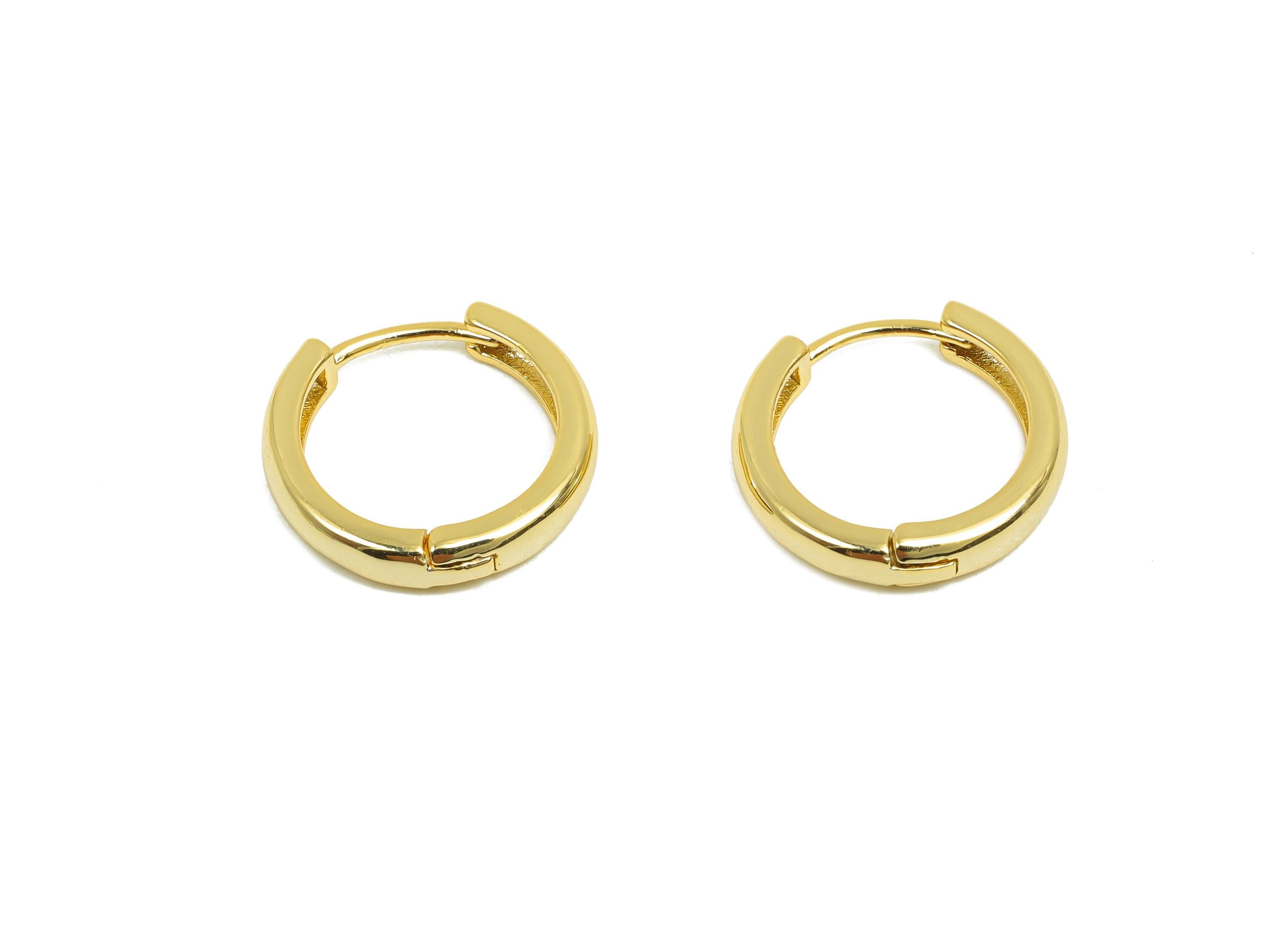 Brass Round Hoop Earring - Gold Huggie Earring for Girl&#39;s - Thick Circle Daily Wear Ear - 18K Real Gold Plated - 15.8x14.2x3.1mm - RGP8443 - DOMEDBAZAAR