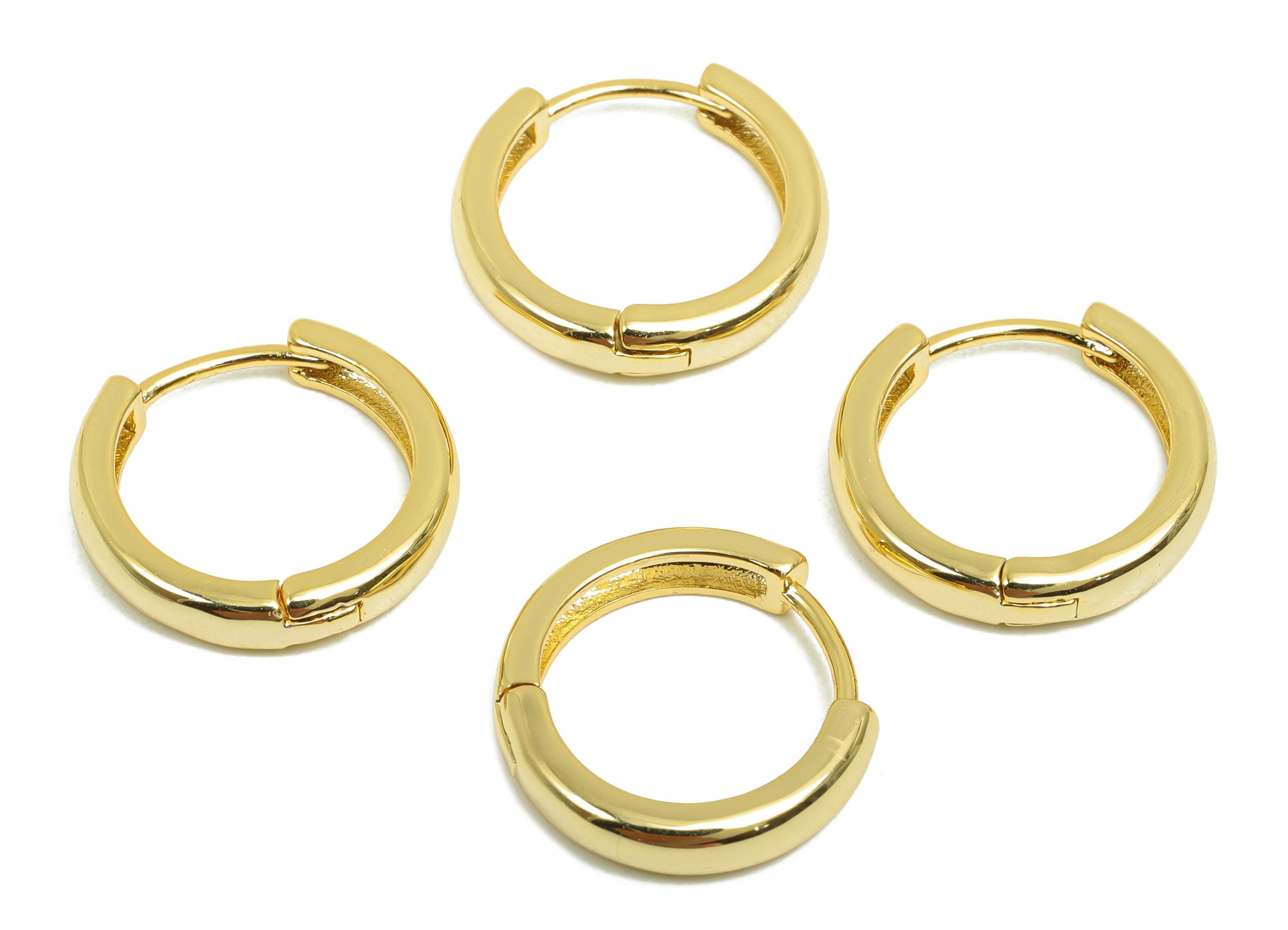 Brass Round Hoop Earring - Gold Huggie Earring for Girl&#39;s - Thick Circle Daily Wear Ear - 18K Real Gold Plated - 15.8x14.2x3.1mm - RGP8443 - DOMEDBAZAAR