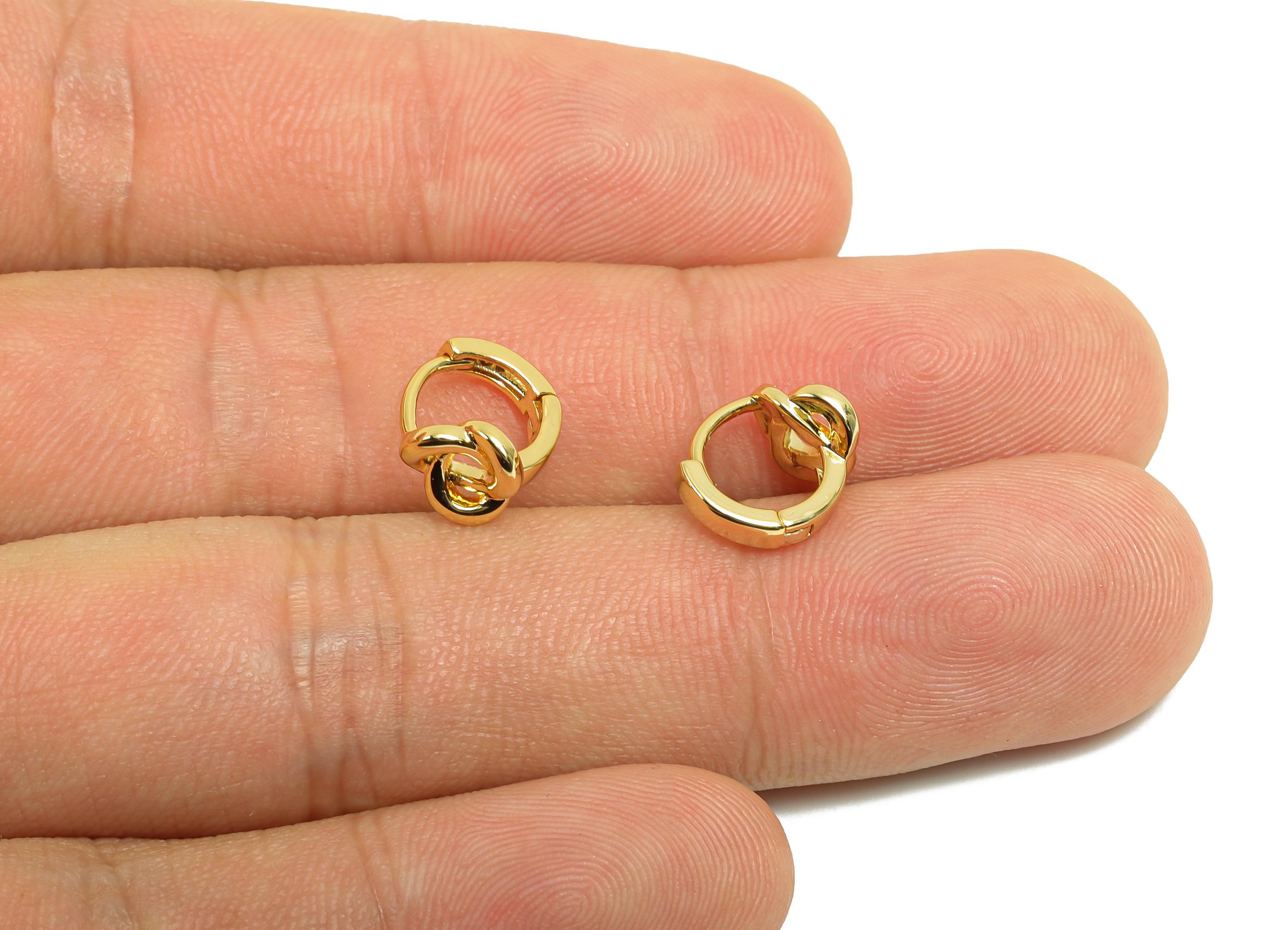 Brass Mini Knot Earring - Gold Huggie Hoop Earring for Girl&#39;s - Circle Daily Wear Earring - 18K Real Gold Plated - 10.3x9.5x7.2mm - RGP8446 - DOMEDBAZAAR