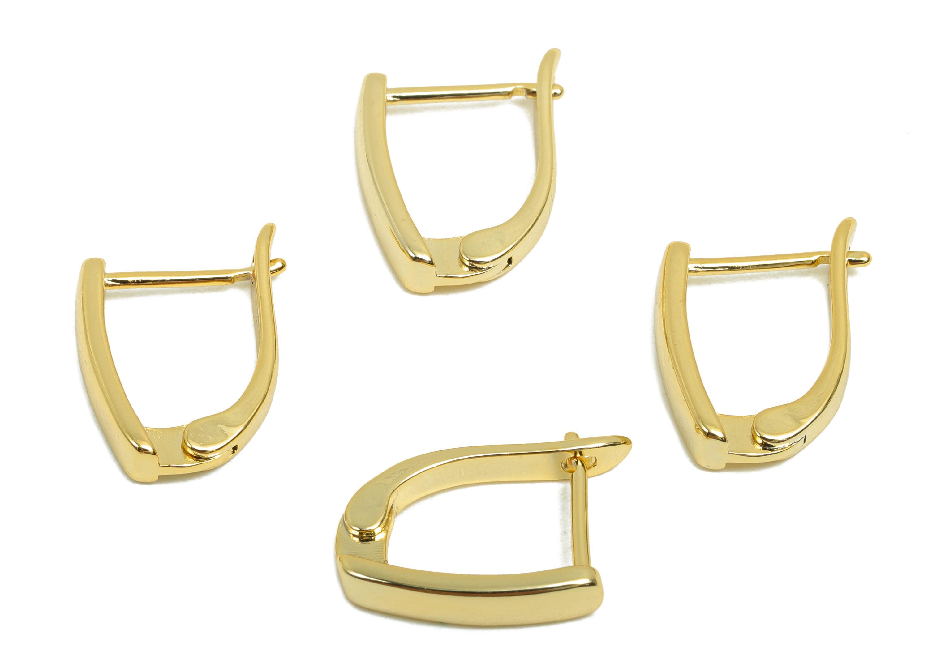 Gold English Lock Earring - For Women&#39;s Huggie U Earring - Brass Daily Wear Hoop Earring - 18K Real Gold Plated - 14.3x12x3.43mm - RGP8447 - DOMEDBAZAAR