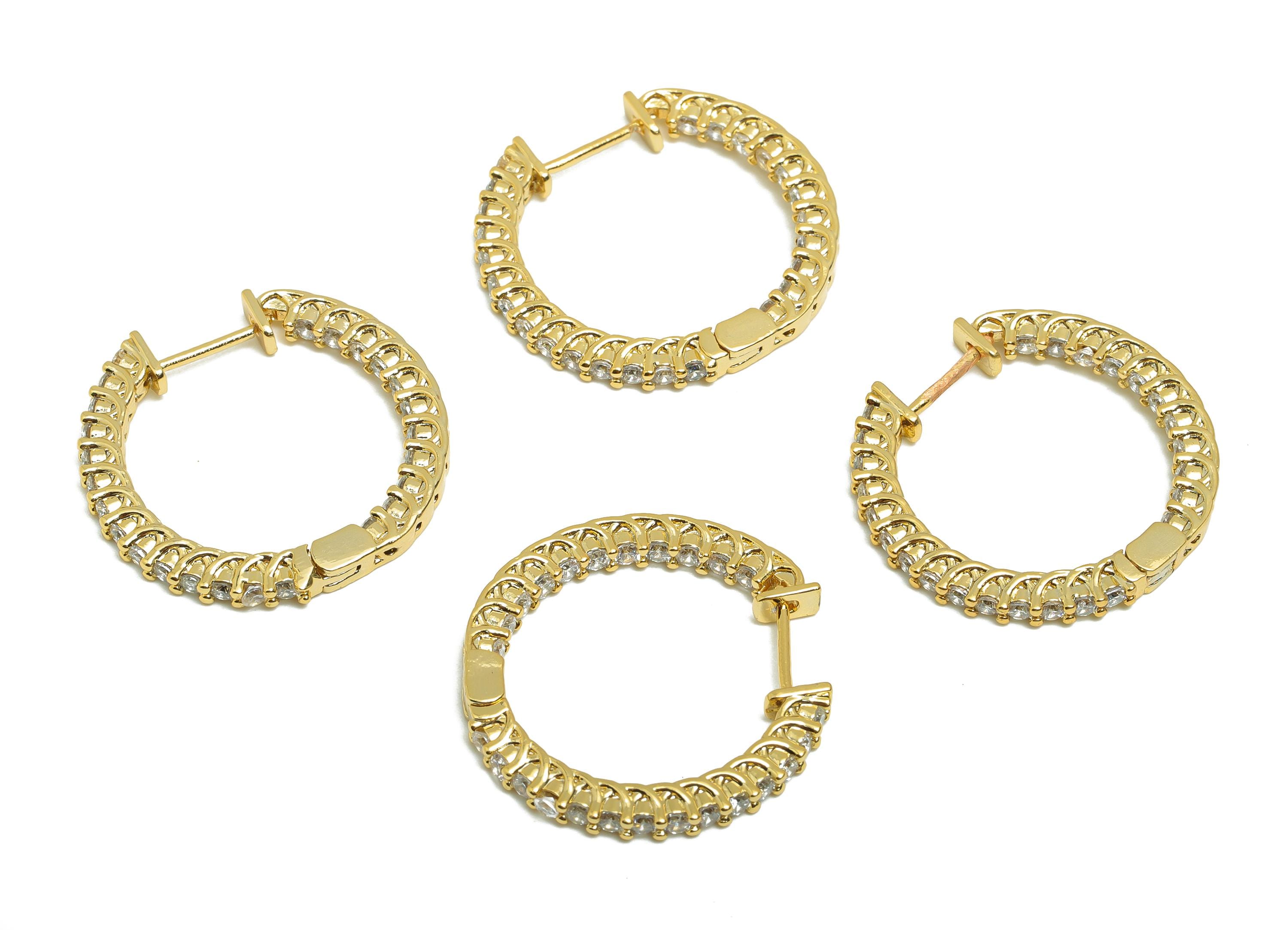 Brass CZ Hoop Earring - Brass Zircon Hoop Huggie Earring - Gold Jewelry Hoop Earring - 18K Real Gold Plated - 26x25.3x2.7mm - RGP8613 - DOMEDBAZAAR