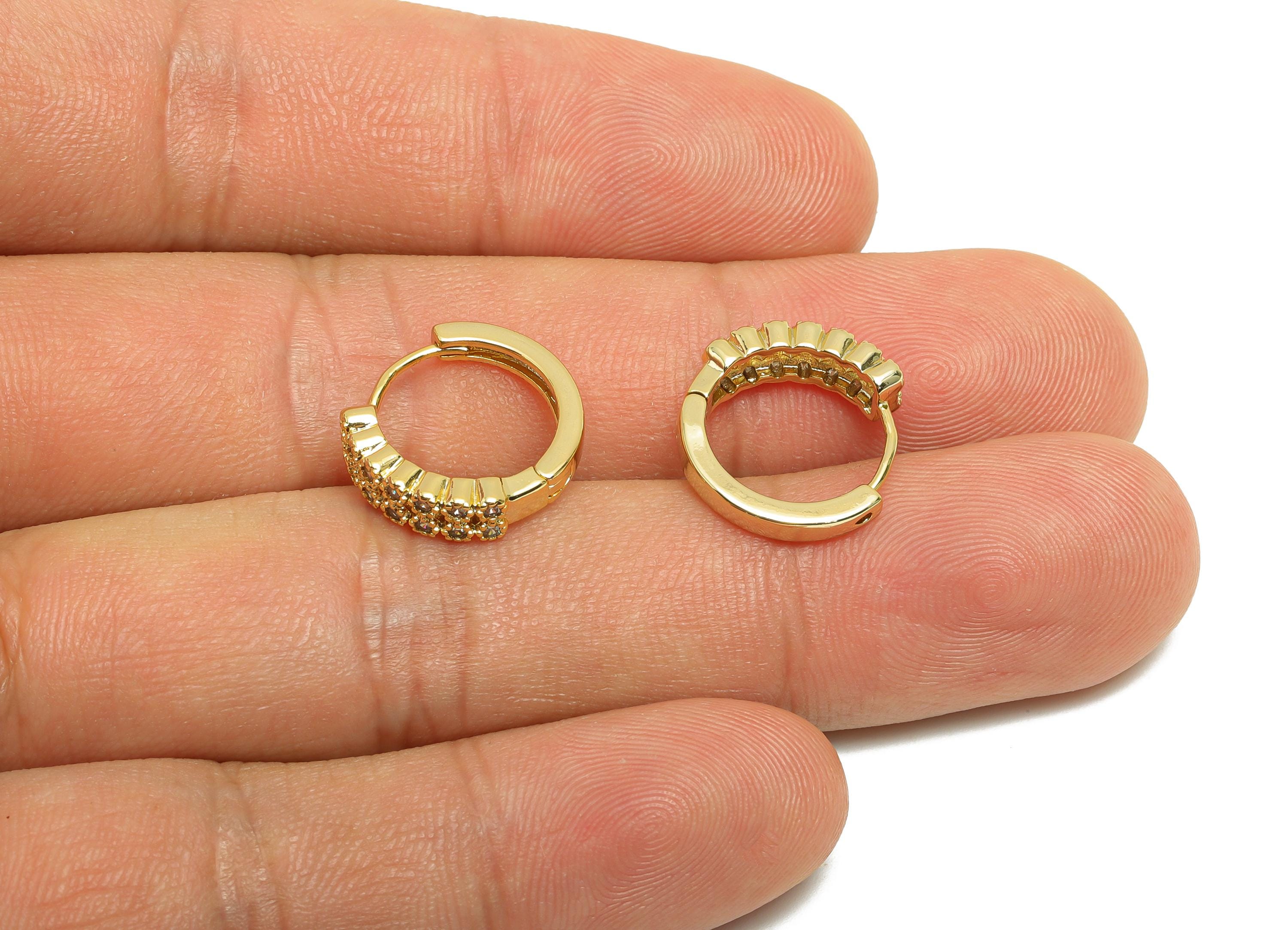Brass CZ Hoop Earring - Brass Zircon Beaded Hoop Huggie Earring - Gold Jewelry Hoop Earring - 18K Real Gold Plated - 15x14x4mm - RGP8621 - DOMEDBAZAAR