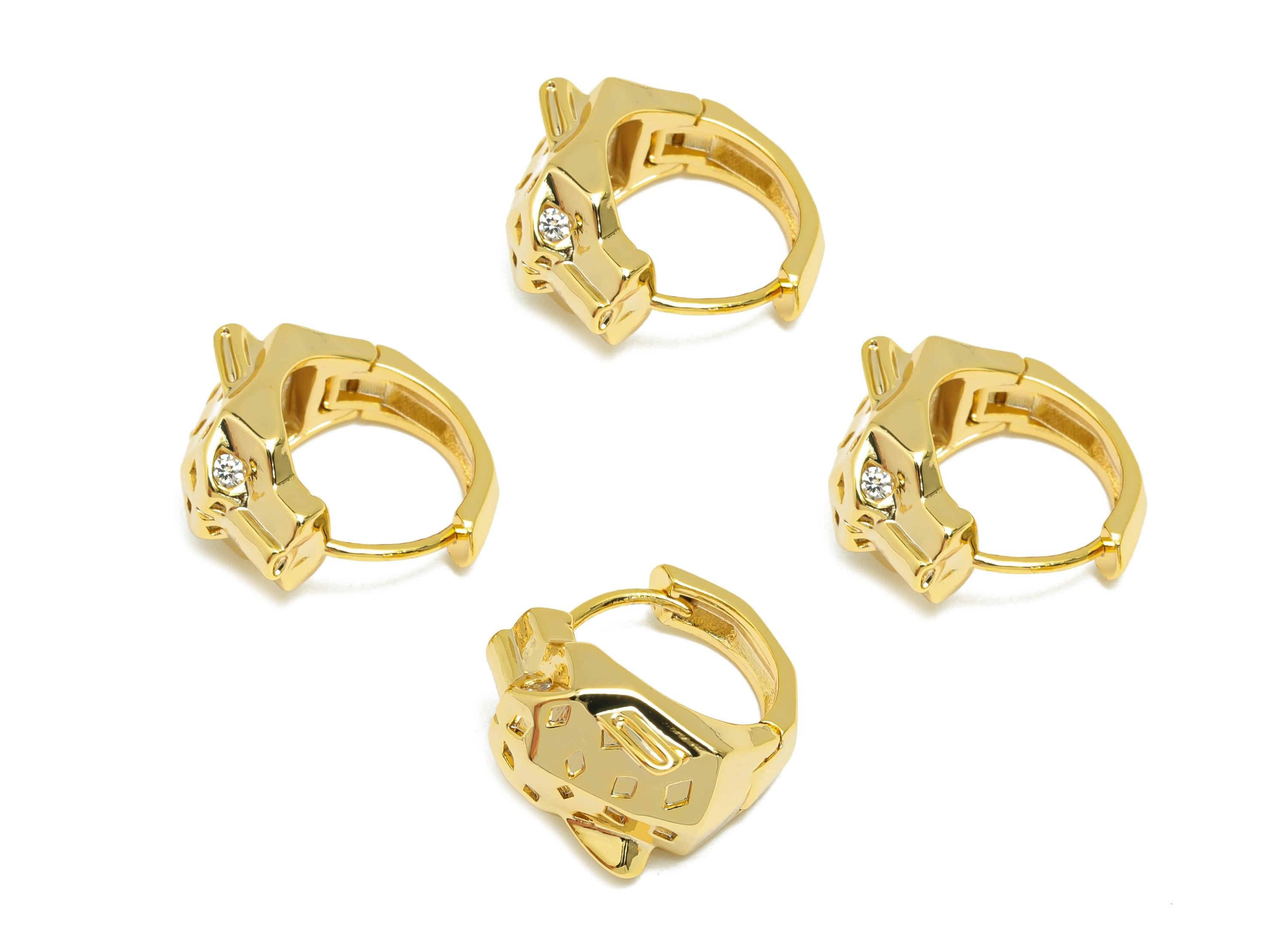 Brass CZ Hoop Earring - Brass Zircon Leopard Huggie Earring - Gold Jewelry Hoop Earring - 18K Real Gold Plated - 18.9x16.7x11.3mm - RGP8625 - DOMEDBAZAAR