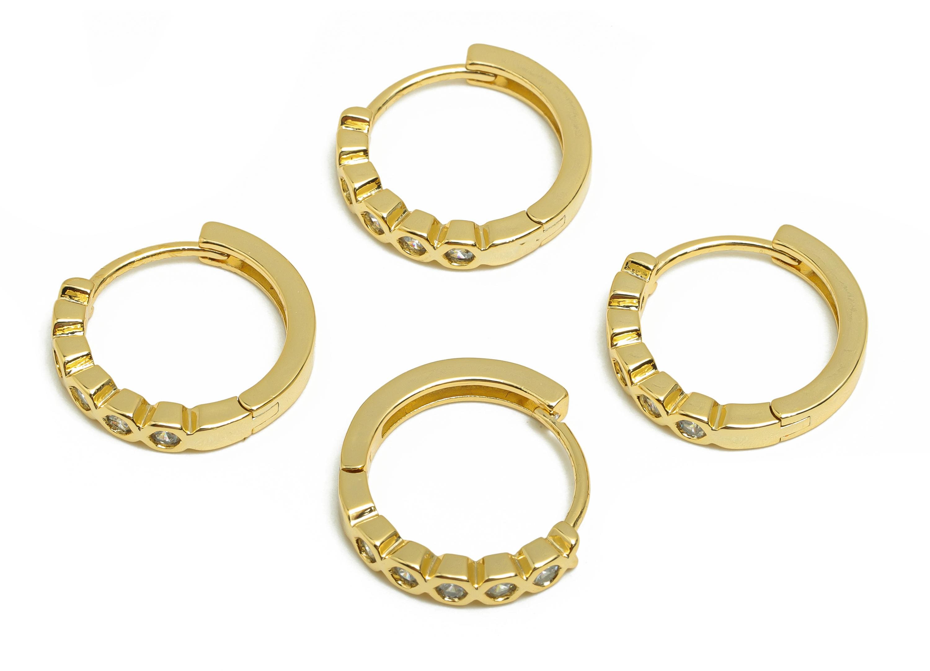 Brass CZ Hoop Earring - Brass Zircon Beaded Hoop Huggie Earring - Gold Jewelry Hoop Earring - 18K Real Gold Plated - 17.7x16.4x3mm - RGP8622 - DOMEDBAZAAR