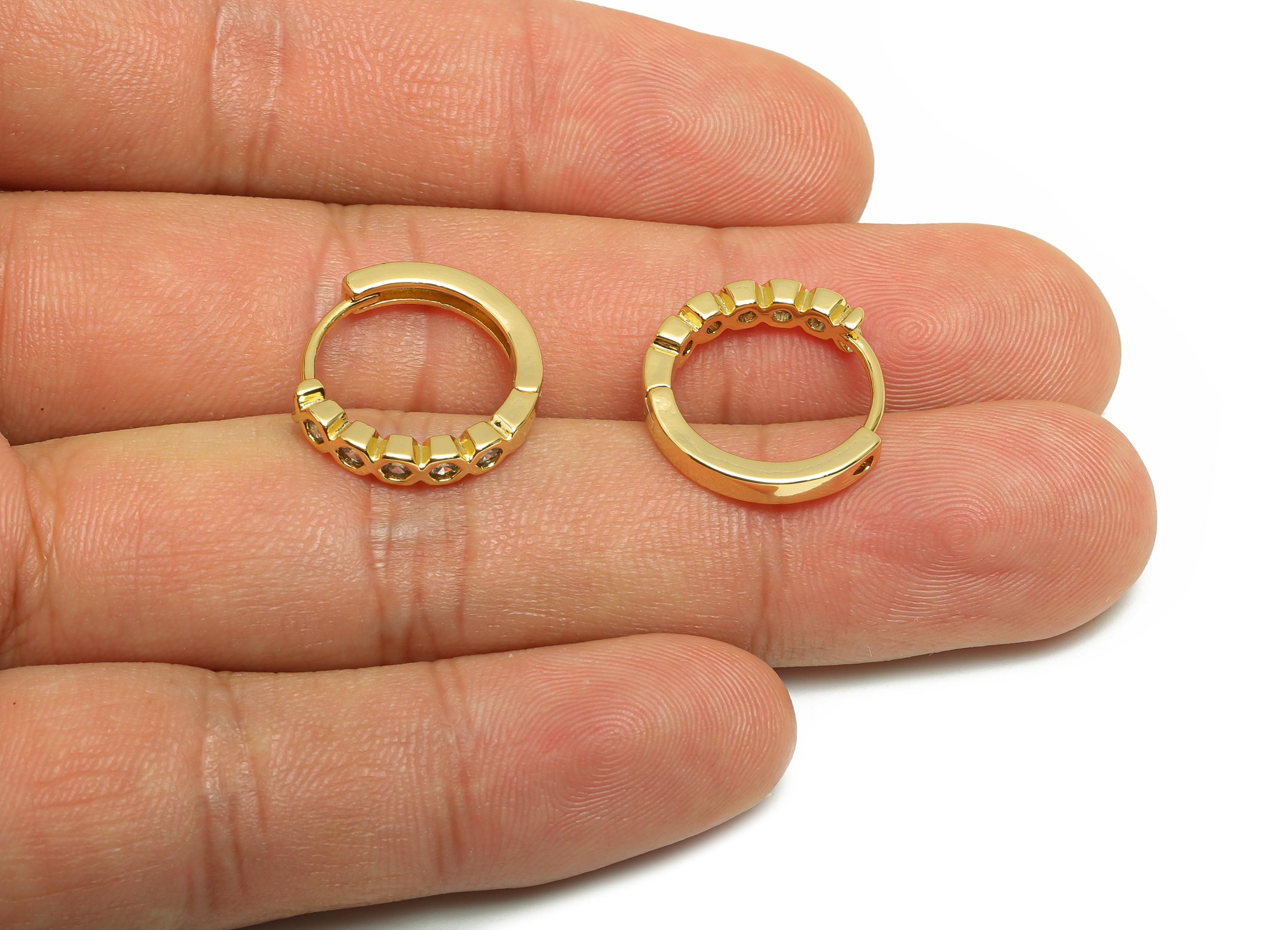 Brass CZ Hoop Earring - Brass Zircon Beaded Hoop Huggie Earring - Gold Jewelry Hoop Earring - 18K Real Gold Plated - 17.7x16.4x3mm - RGP8622 - DOMEDBAZAAR